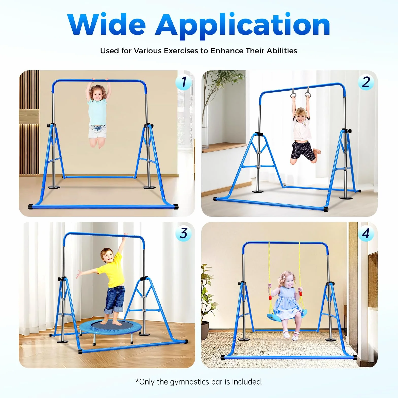 Barra de gimnasia para niños ajustable 5 alturas 100 kg azul