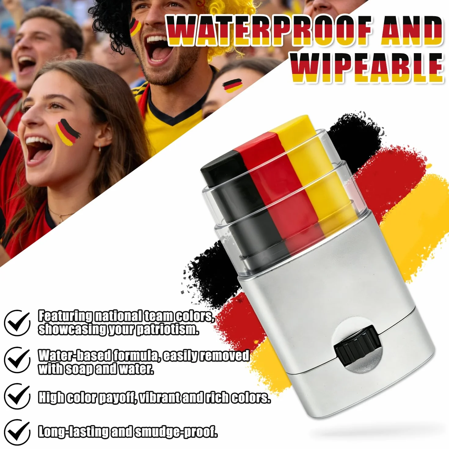 Alemania Decoración Mundial Fútbol 2026 Paquete 8 Artículos Gafas Sol Lápiz Maquillaje Bandera Pulsera Peluca
