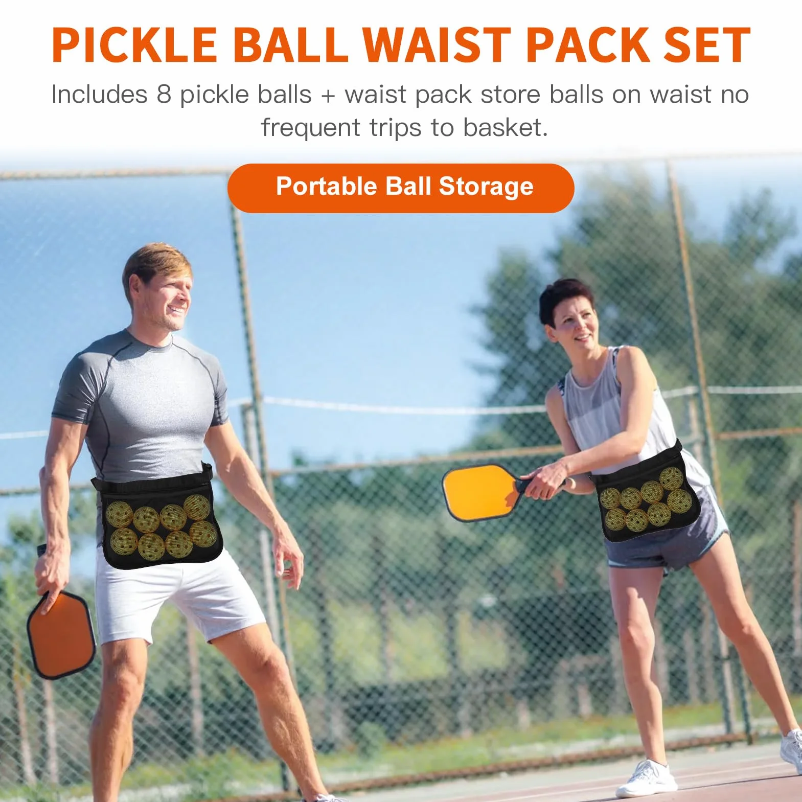 Set de 8 Bolas de Pickleball Exterior Interior 40 Agujeros Alto Rebote con Bolsa Malla