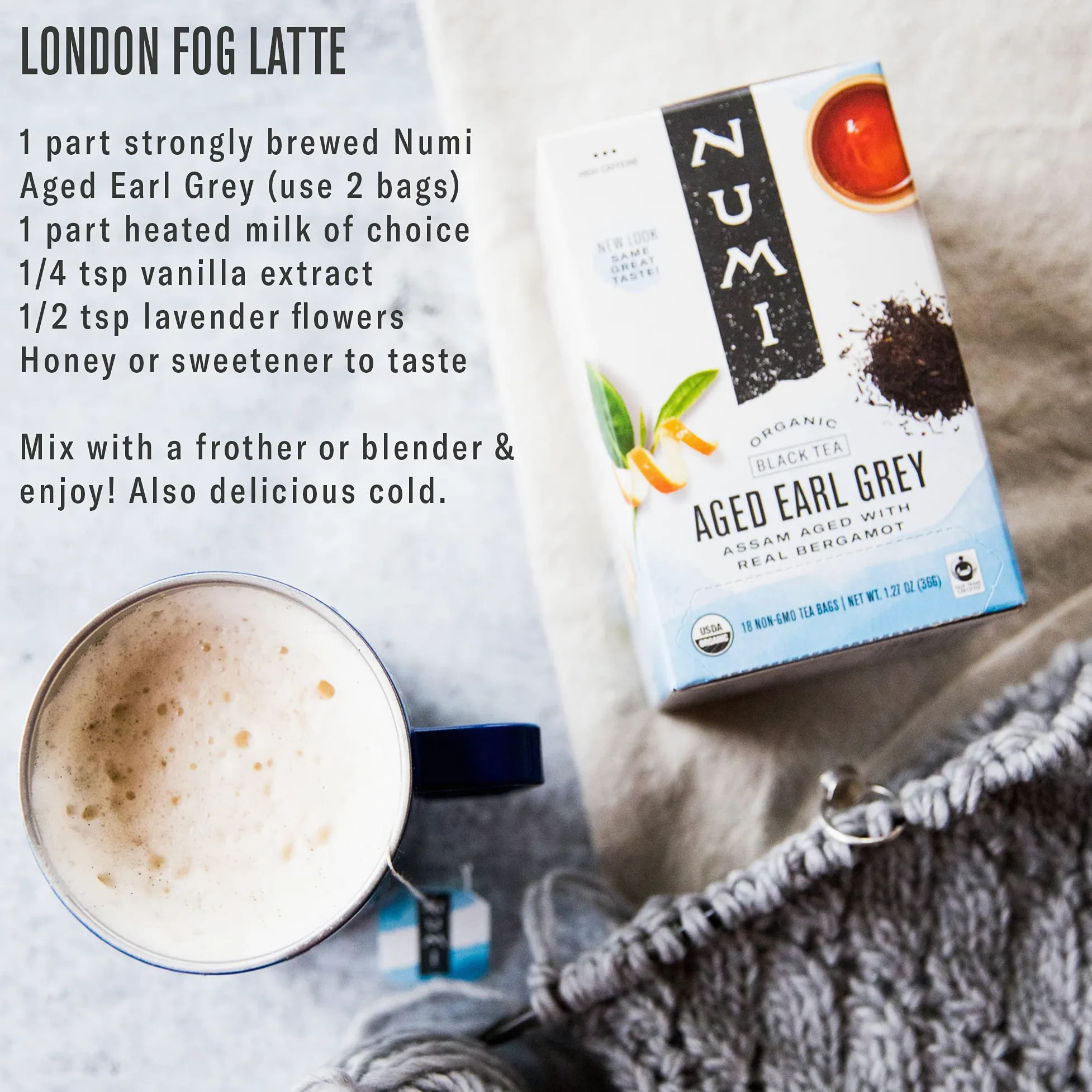 Numi Organic Tea Aged Earl Grey, Full Leaf Black Tea, 100 Count Bulk non-GMO Tea Bags