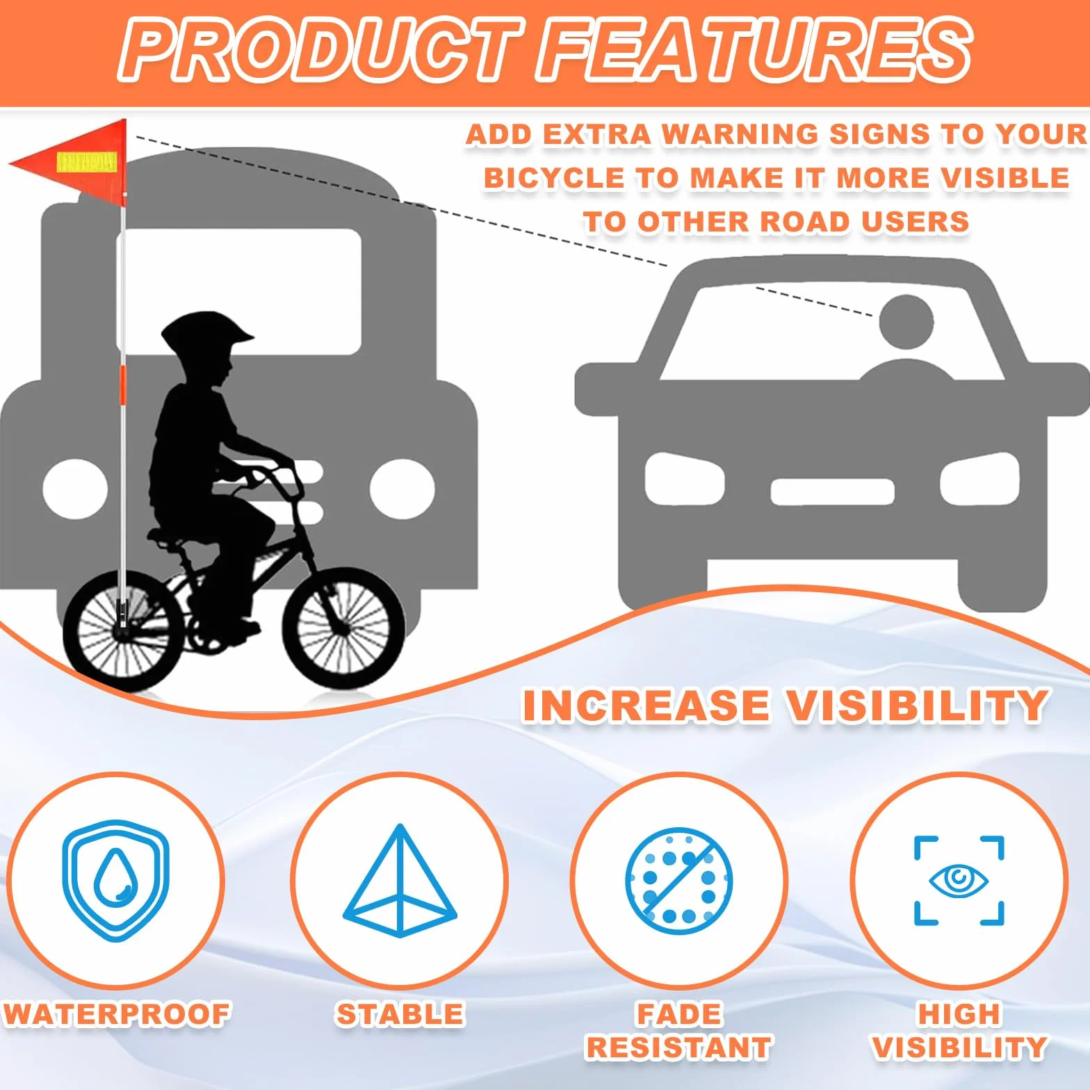Bandera de Seguridad Altura Ajustable para Bicicleta Visibilidad en Carretera