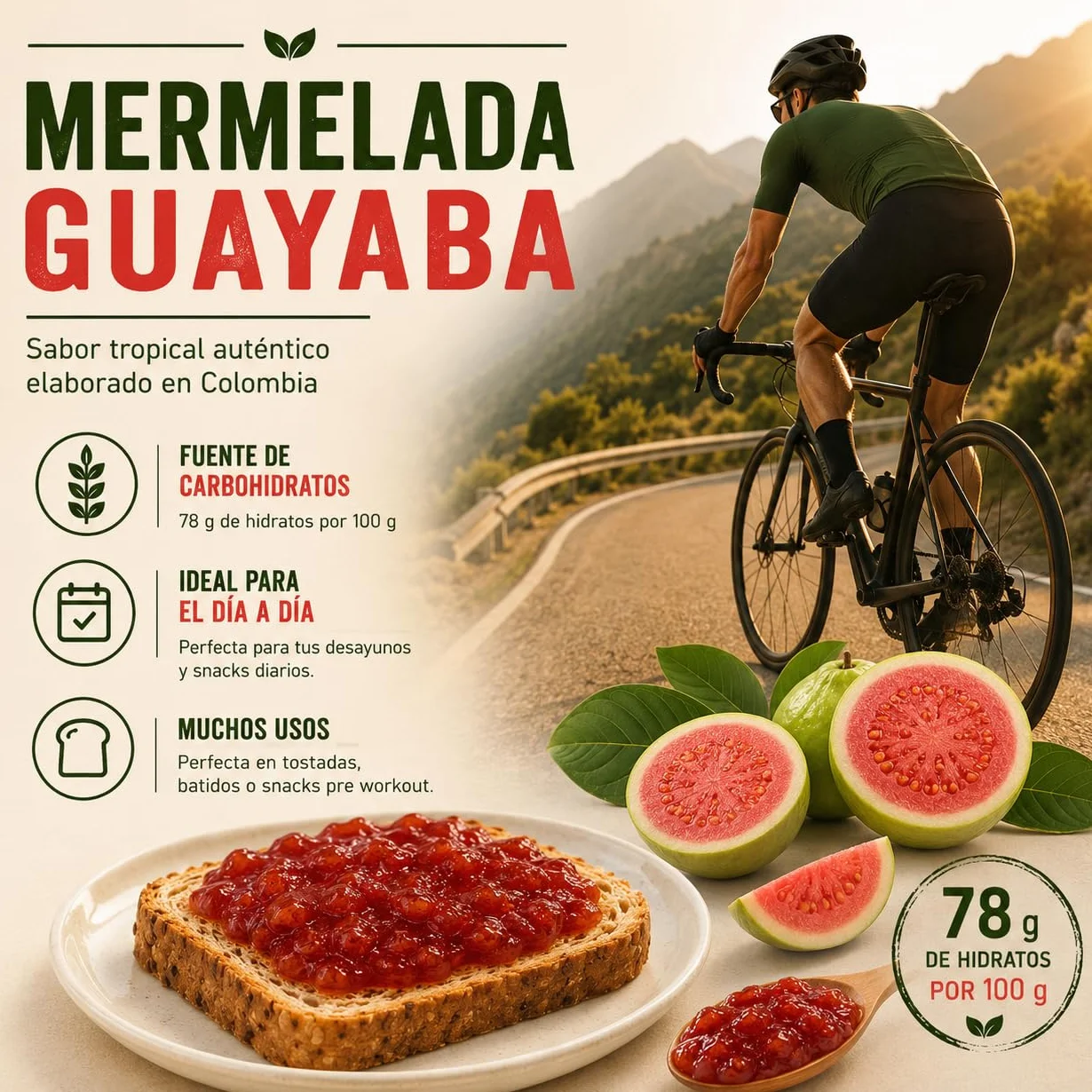Gourmet Latino - Mermelada de Guayaba - 260 g - Ideal para Desayuno o Meriendas - Sabor Tropical Auténtico - Alto Contenido en Hidratos de Carbono