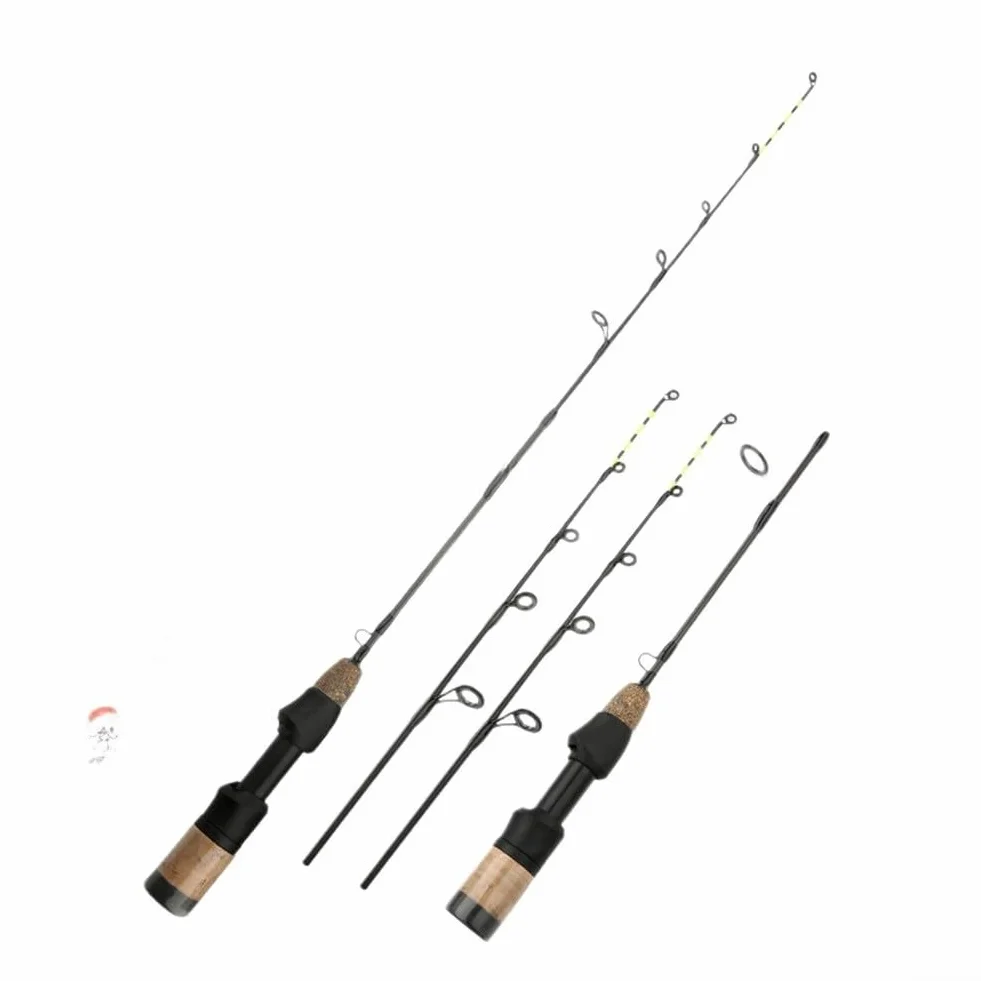 Caña de pescar telescópica de fibra de carbono 60 cm para pesca en hielo puntas dobles suaves duras