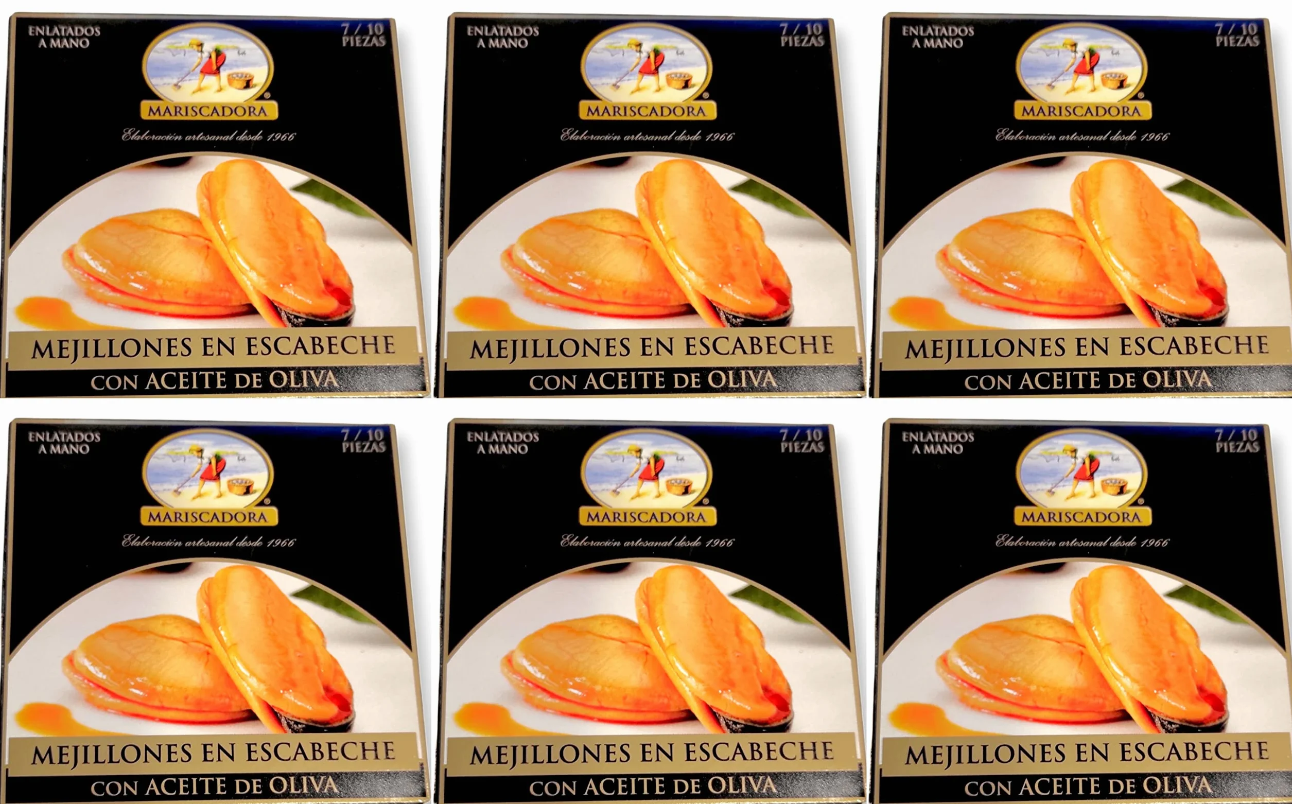 Mejillones en escabeche con aceite de oliva 7/10 piezas [PACK DE 6 UNIDADES] Mariscadora