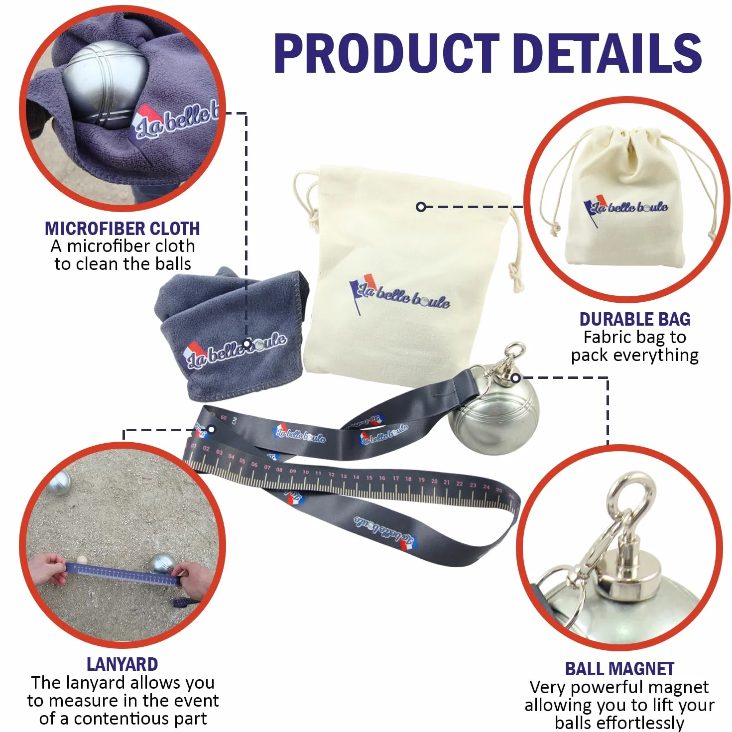 La Belle Boule Kit Recogebolas de Petanca Magnético Paño Microfibra Imán Neodimio Ultra Potente