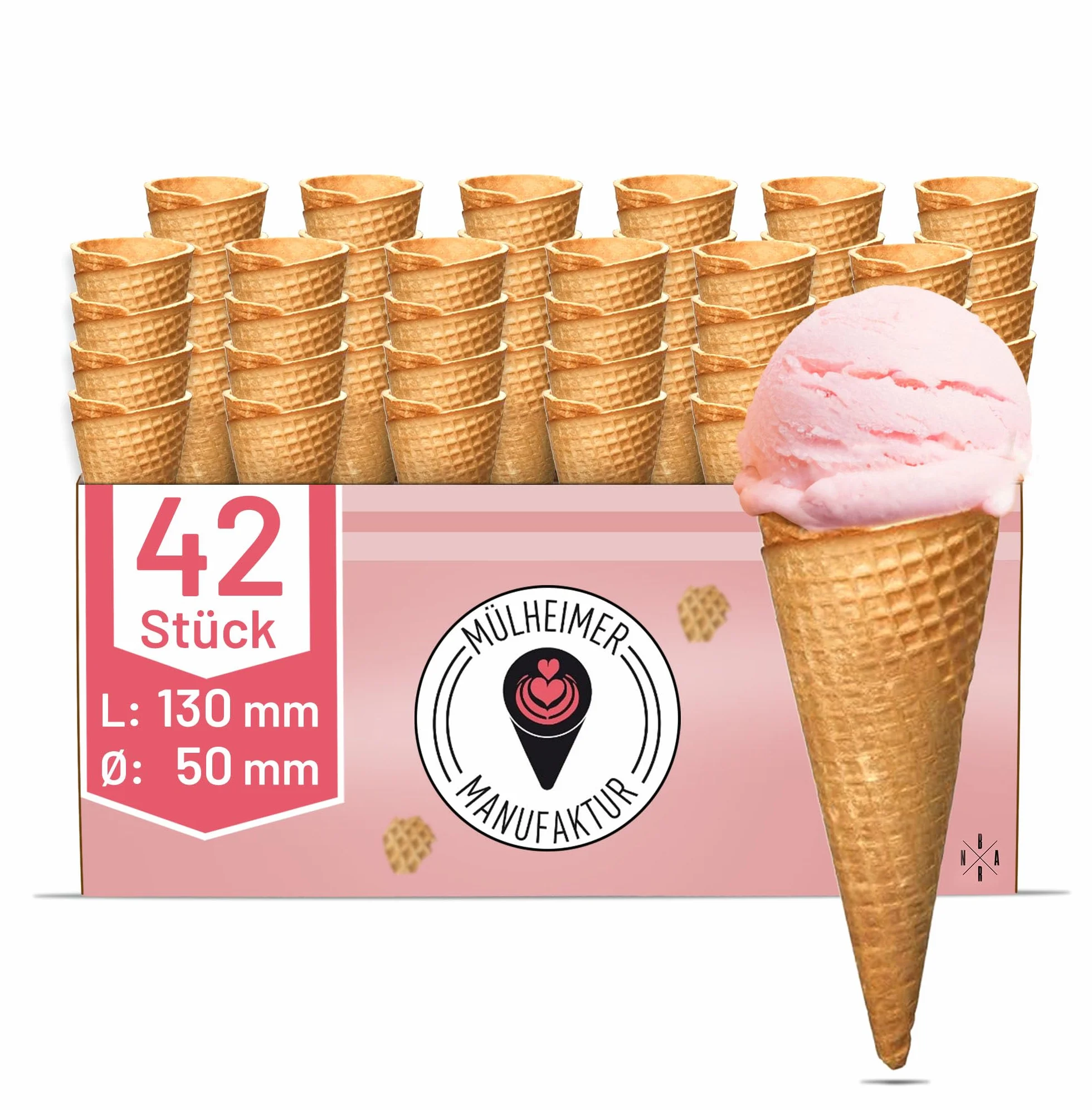 Cono de Helado | 130xØ50mm | 42 pieza | para 1-2 cucharadas de helado: gofres crujientes de helado en las mejores heladerías | Cucuruchos