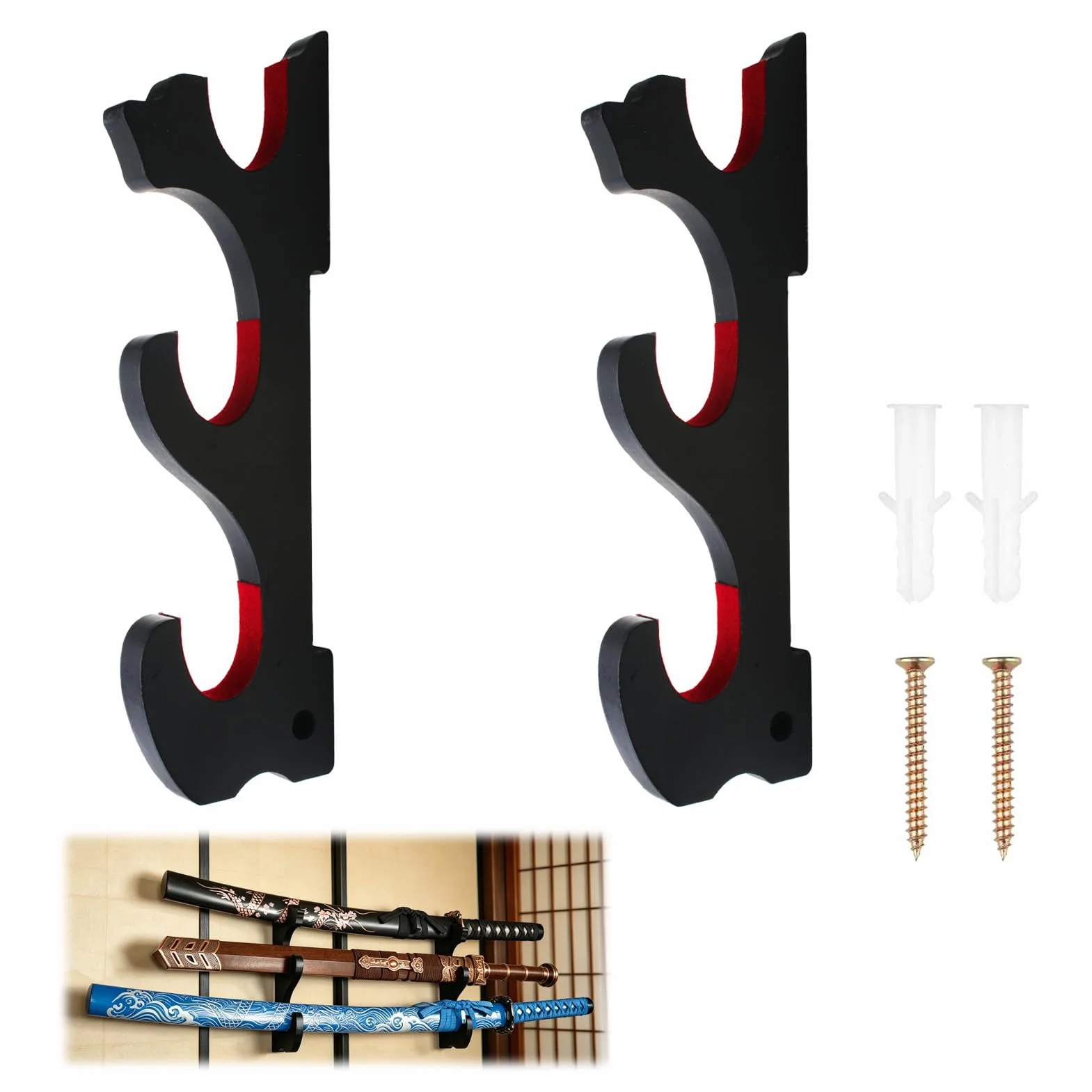 Soporte para Katana 3 Niveles Estante de Pared Madera Exhibición Espada Organizador Vertical Sable Wakizashi Tanto