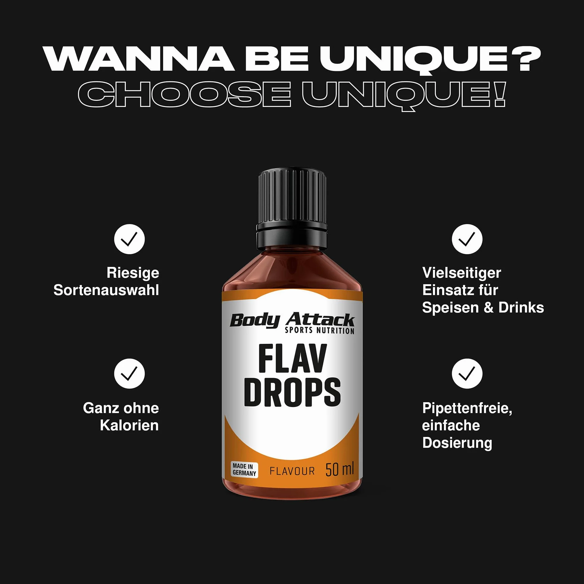 Body Attack Nutrition - Gotas De Sabor (50 Ml) - Aromas y edulcorantes - Sabores sin calorías - Stracciatella