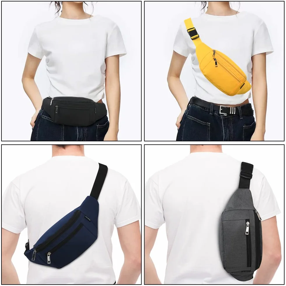 Riñoneras Deportivas Ajustables para Hombre y Mujer, Bolsa Bandolera para Gimnasio, Viajes, Correr, Senderismo (Negro)