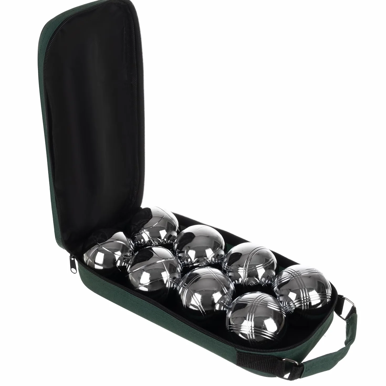 KRUZZEL Juego de petanca 8 bolas metal + madera cinta métrica maletín transporte