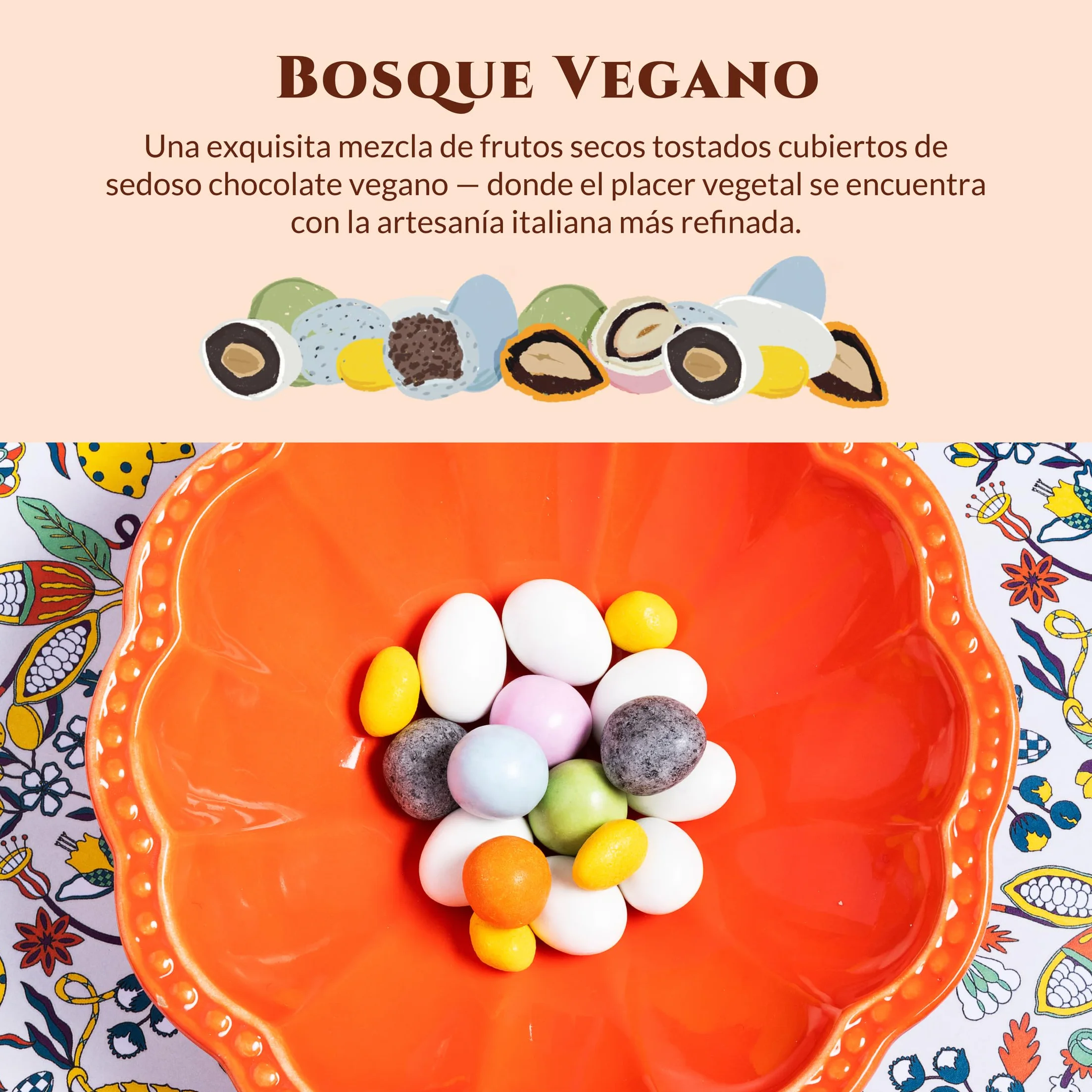 Caja de Bombones Veganos de Chocolate con Frutos Secos – Pralinés de Almendra, Avellana y Pistacho con Chocolate Negro – Regalo ideal para el Día de la Madre – Lavolio La Foresta Vegan, 150g