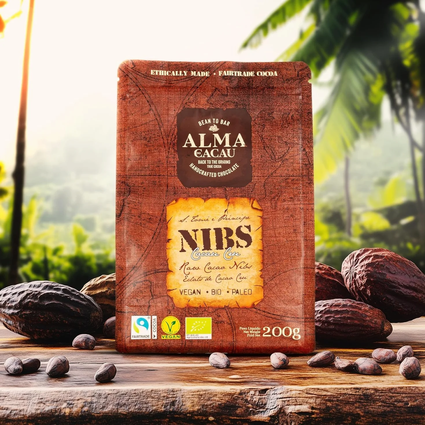 Nibs de cacao crudo 200g 100% granos de cacao puro sin azúcar vegano sin gluten