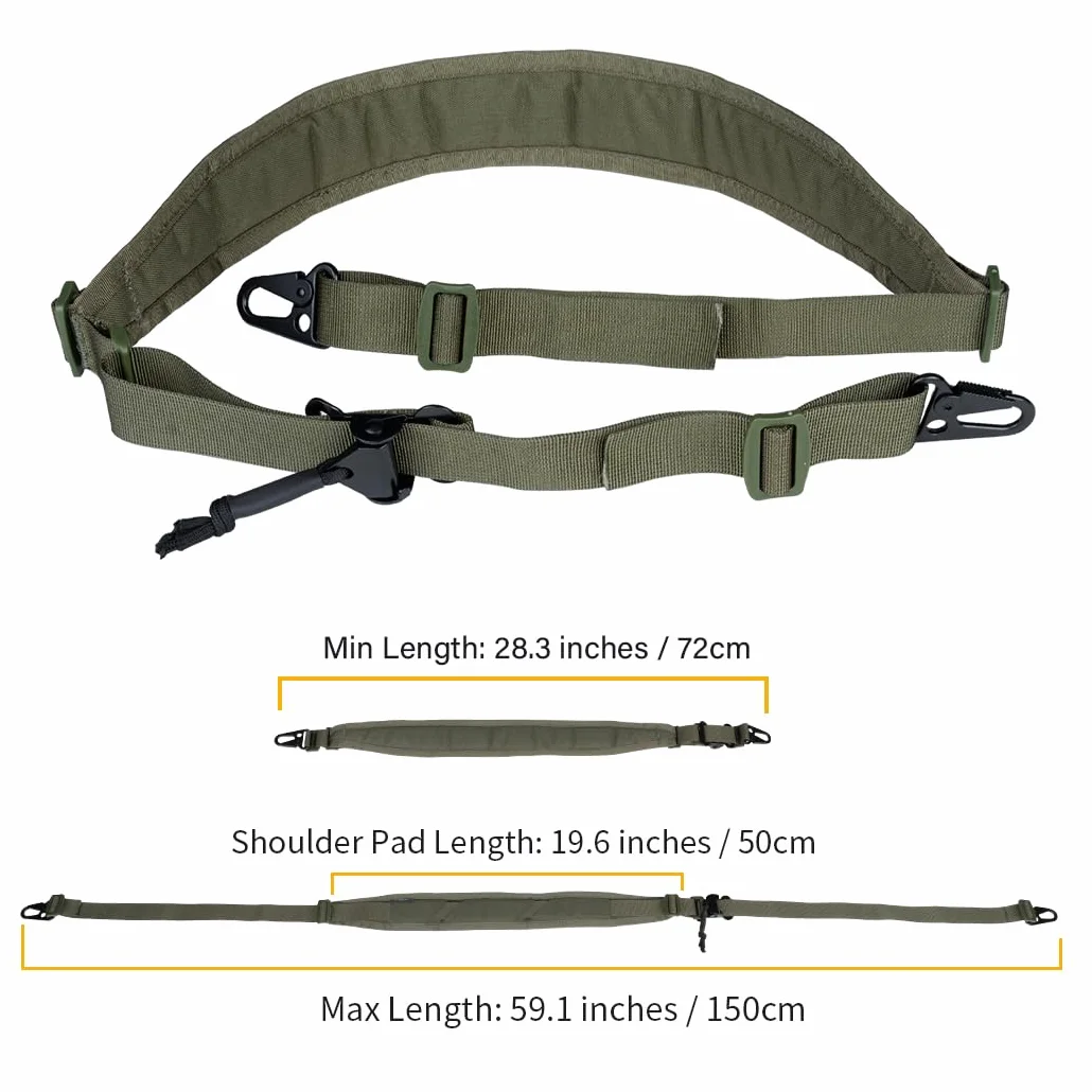 IDOGEAR Correa para Rifle Bandolera Bipunta Eslinga de 2 Puntos con Ajustador de Longitud, Hombreras Engrosadas Ganchos de Metal