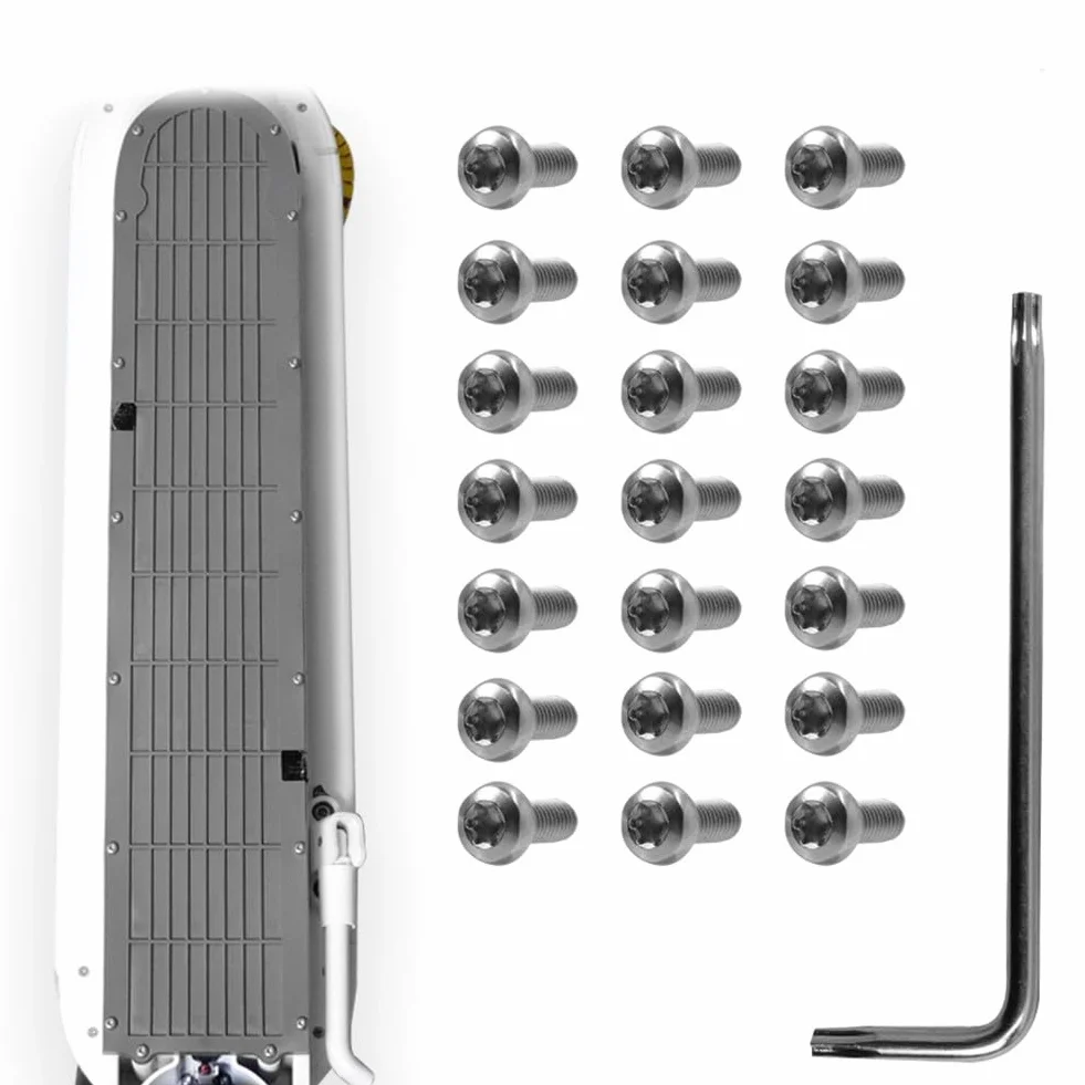 Kit de accesorios de acero plateado para Xiaomi M365 Pro scooter eléctrico, cubierta inferior de batería, 21 tornillos M3 con llave