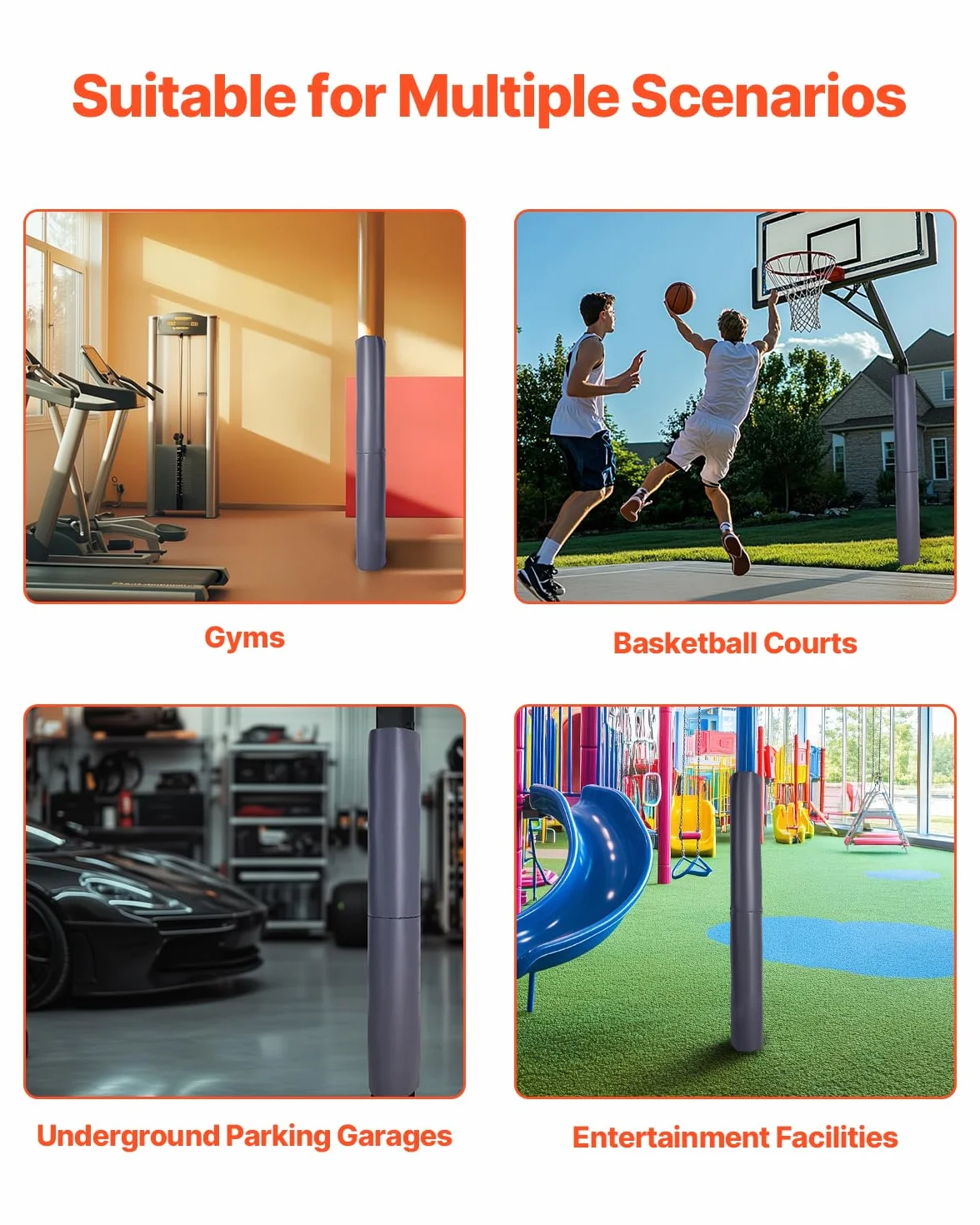 VEVOR Almohadilla para Poste de Baloncesto Impermeable 1800 x 500 x 32 mm Gris