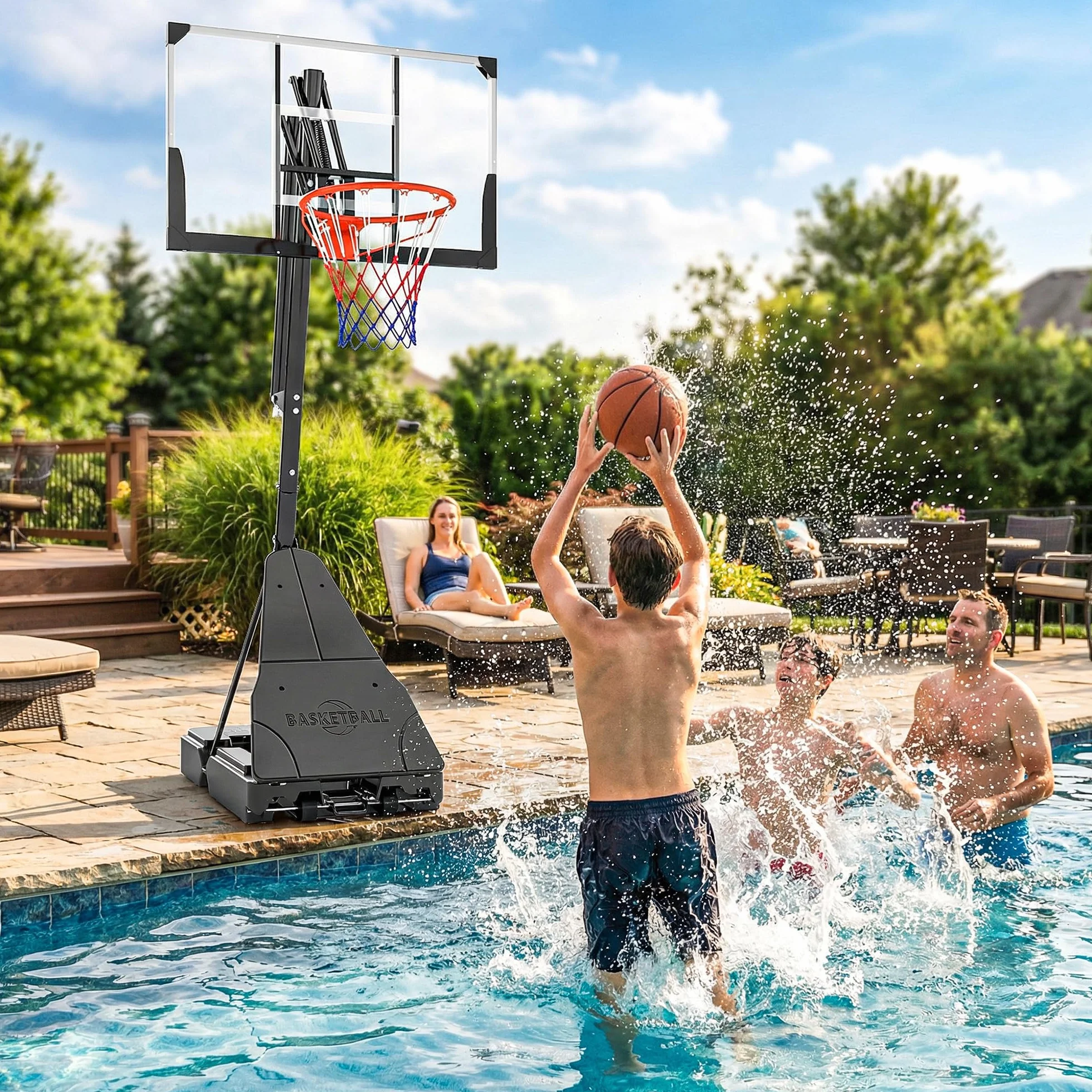 SPORTNOW Canasta de Baloncesto Exterior, Altura Ajustable 245-305 cm, Portátil con Ruedas, Base Rellenable, Tablero Irrompible