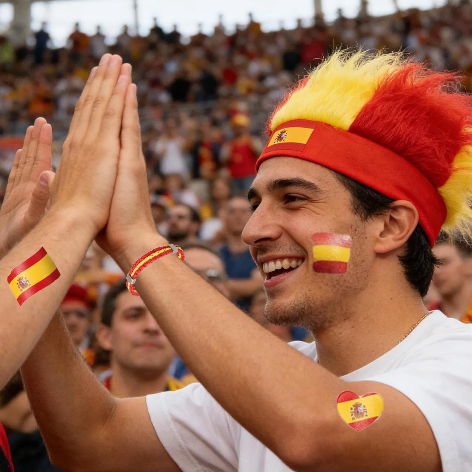 Bufanda y accesorios para fans Copa del Mundo 2026, juego 6 piezas, rotulador maquillaje, diadema, pulsera, cuerno, tatuaje