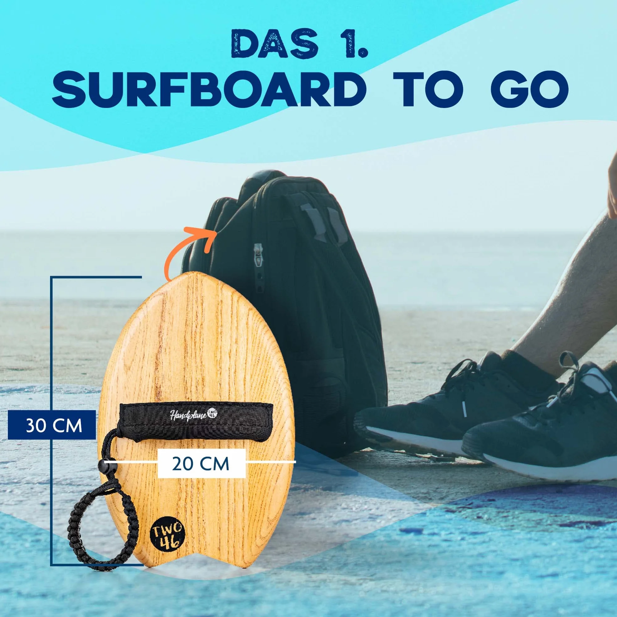 Woodsandwaves Tabla Surf de Mano - 1ª Tabla de Surf para Llevar de Madera Dura a Prueba de roturas con Bolsa