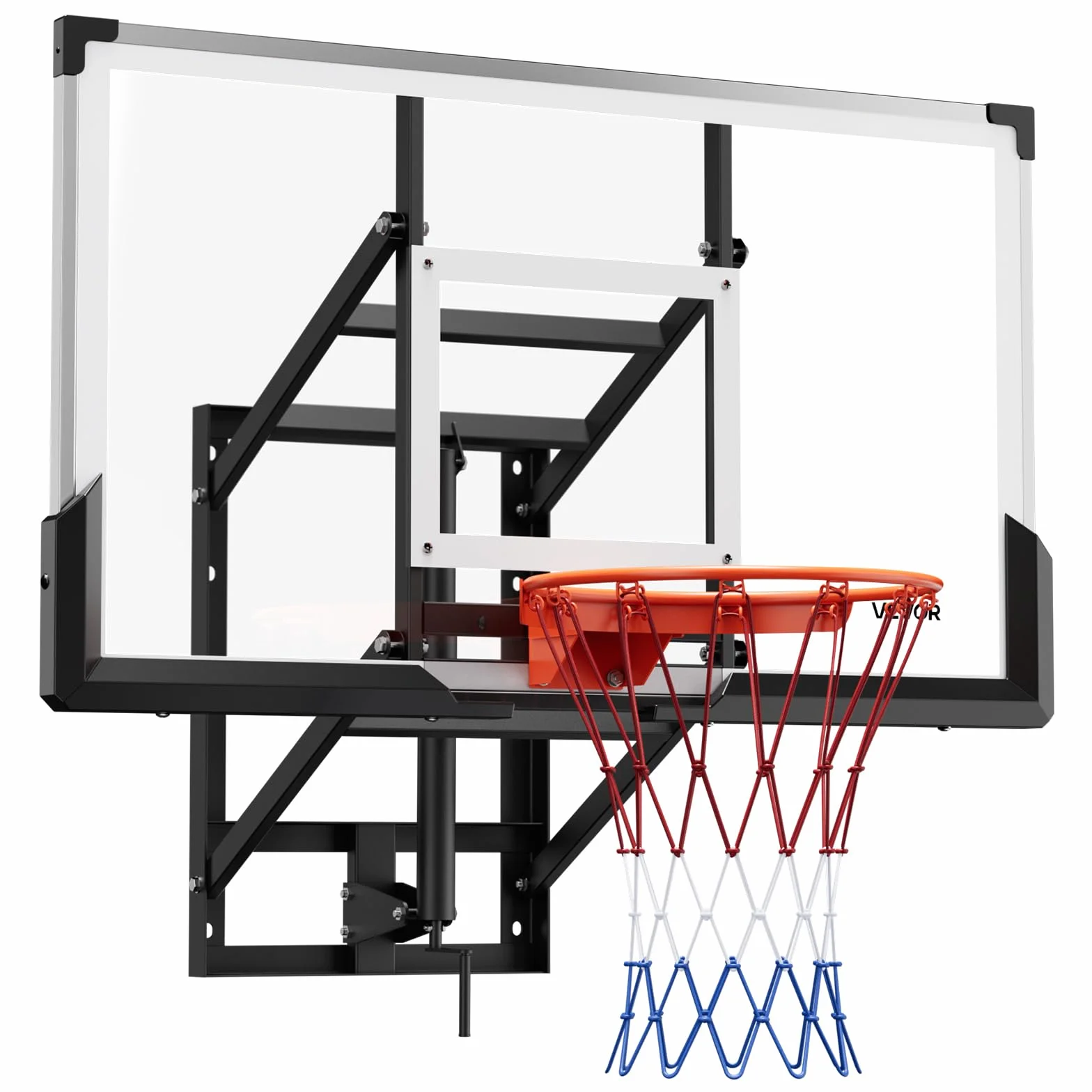 VEVOR Aro de Baloncesto de Pared, Tablero de Policarbonato, Red de Nailon Reforzado, 1390 x 1300 x 820 mm