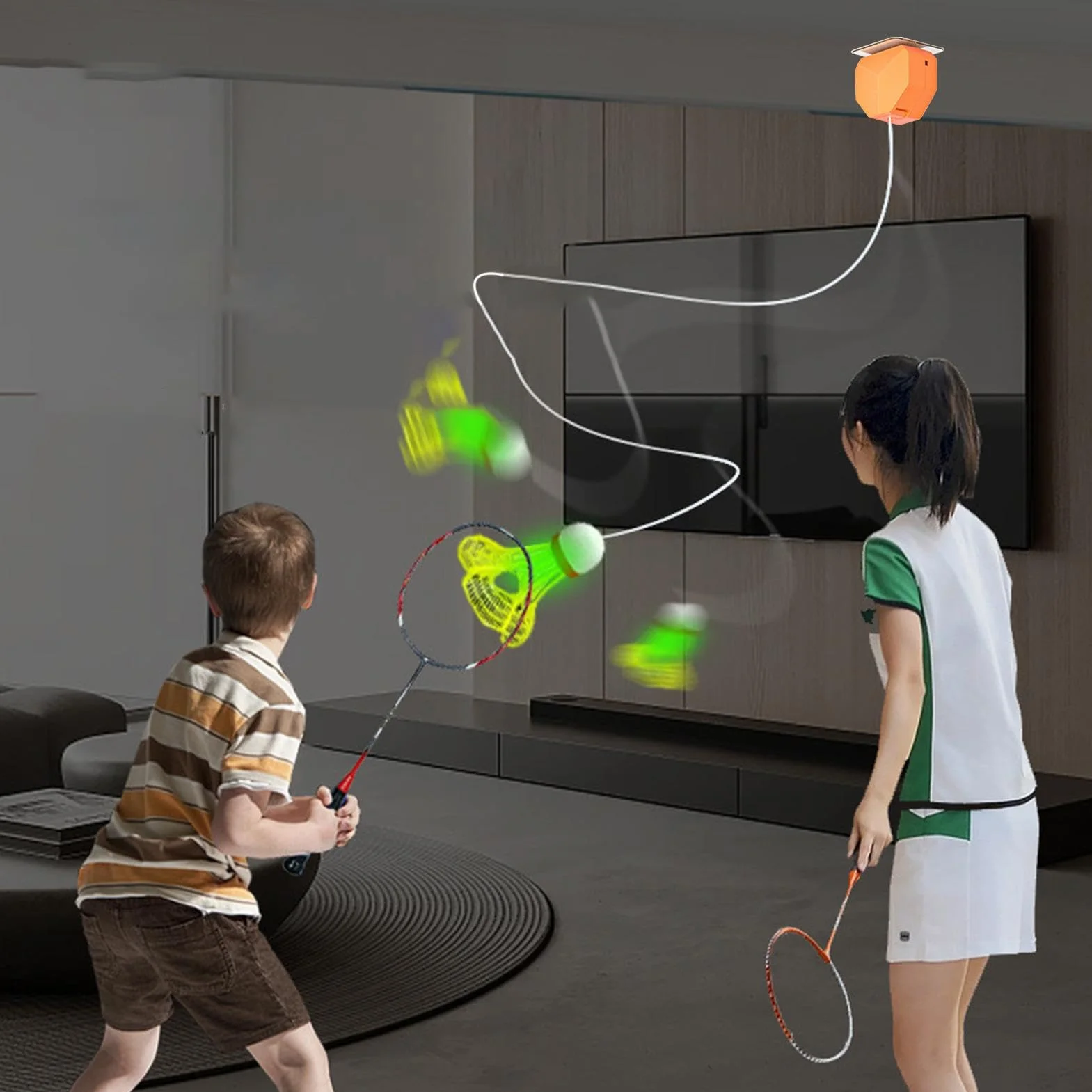 Juego de bádminton individual portátil con 3 iluminaciones, funciona con pilas y control remoto