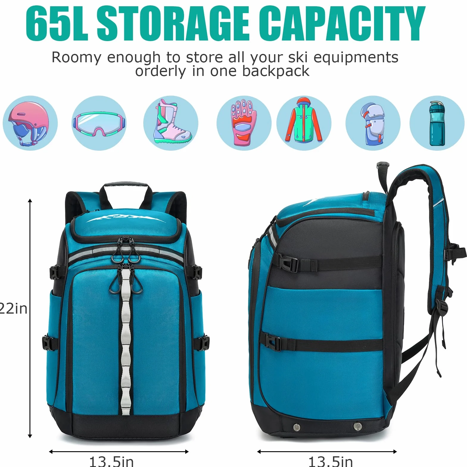 Mochila de Esquí 50L Bolsa Nailon Compartimento Casco Botas