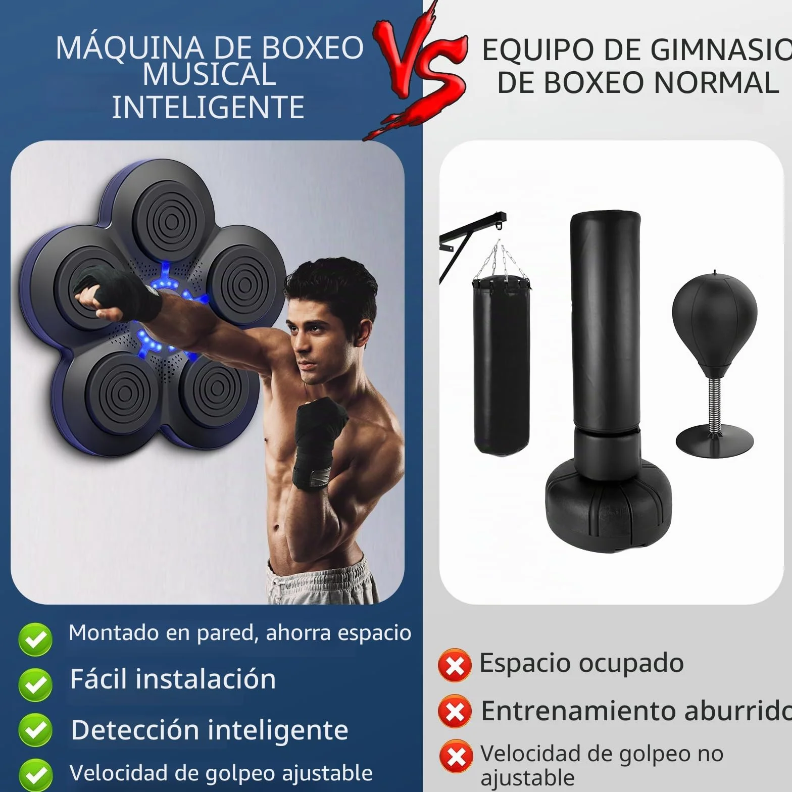 Boxeo Musical Electrónico Portátil de Pared Smart Bluetooth para Niños y Adultos