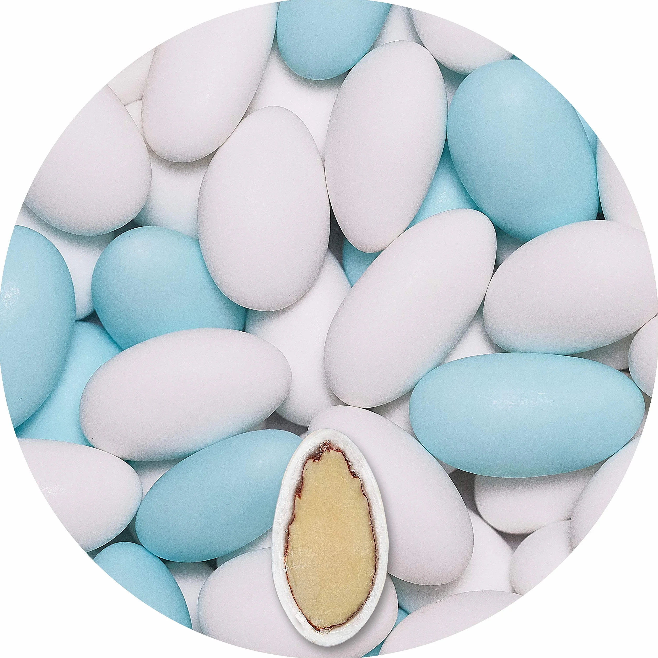EinsSein Peladillas de Almendra Gracile Blanco y Azul cielo mate 1kg | 300 pieza Confeti Dulce para Fiestas | Grageas para Boda Bautizo y Comunión | Cumpleaños y Eventos