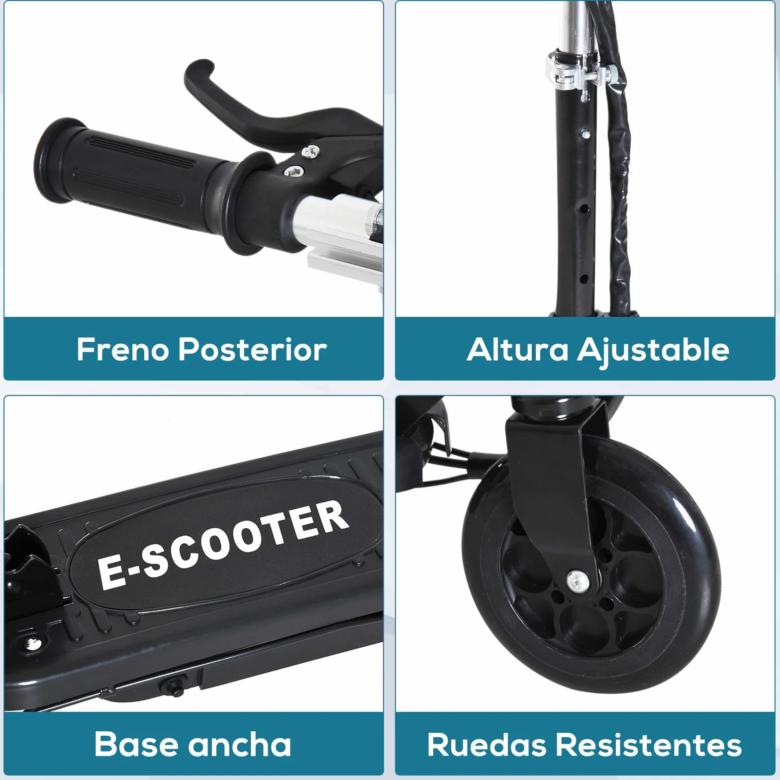 HOMCOM Patinete Eléctrico para Niños Scooter Plegable 24V 12 km/h Carga 50 kg Negro