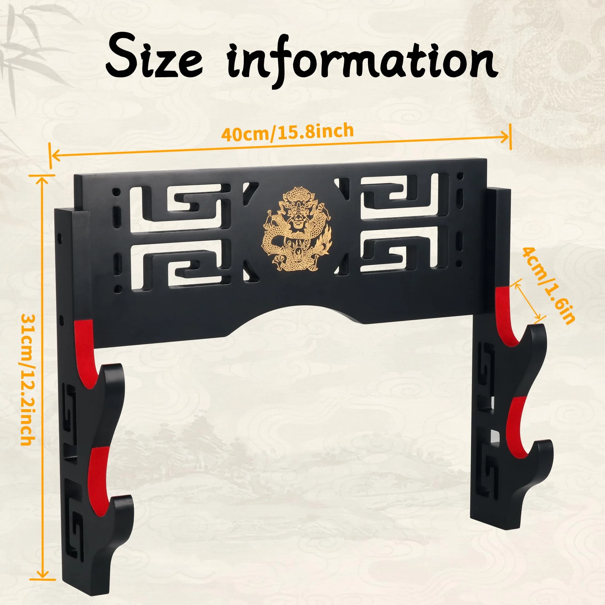 Alyoen Soporte de pared Katana 2 niveles gancho acolchado terciopelo patrón dragón soporte espada samurái sable láser Wakizashi