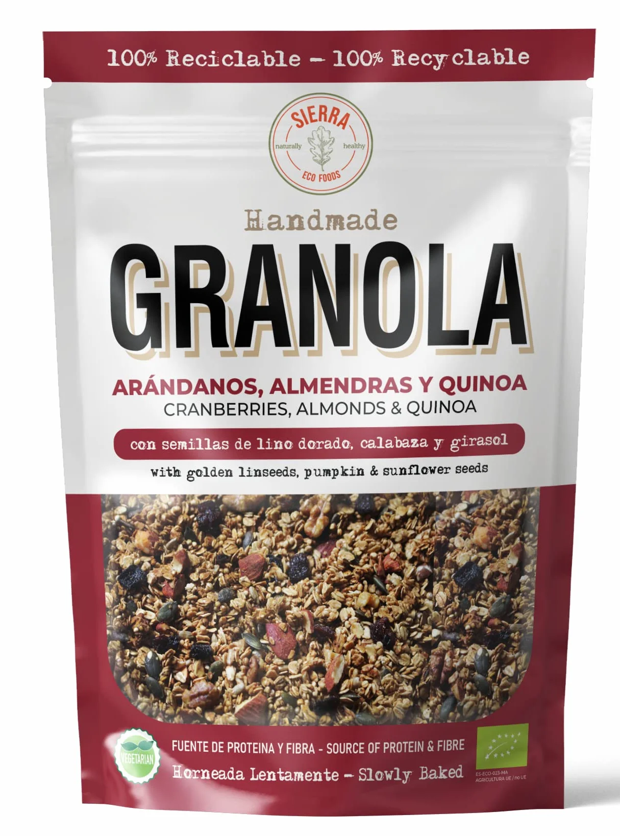 Granola con Arándanos, Almendras, Nueces, Quinoa y Miel de Abeja, Avena Integral, Semillas de Lino, Girasol y Calabaza, Pack 3 x 300g (900g)