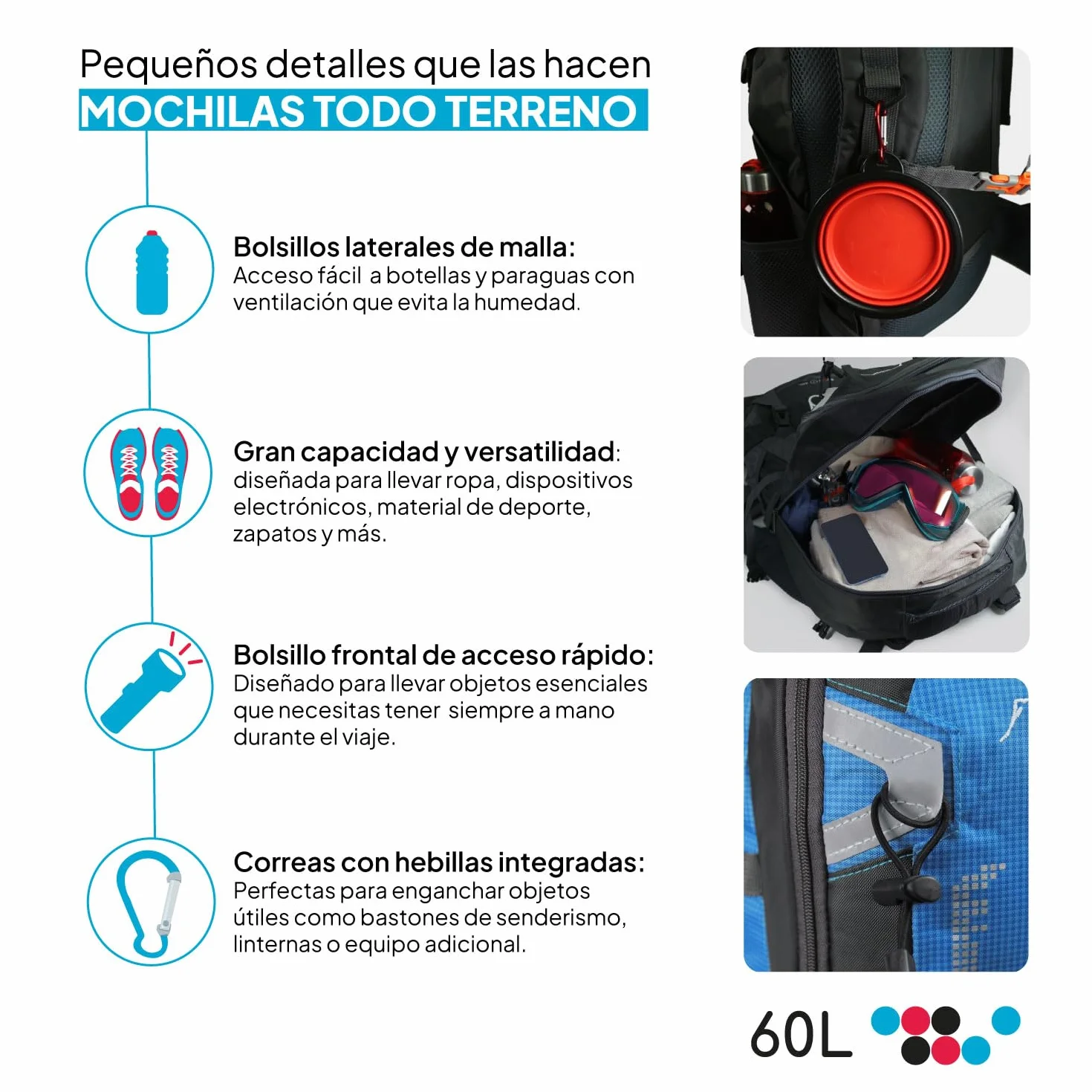 OcioDual Mochila Senderismo 60 Litros, Mochila Trekking, Ligera, Azul