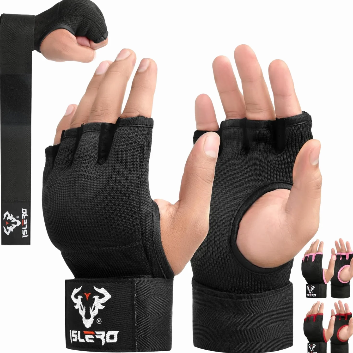 Guantes de boxeo Islero 93 cm, correas de muñeca largas, protección elástica acolchada para puños, Muay Thai