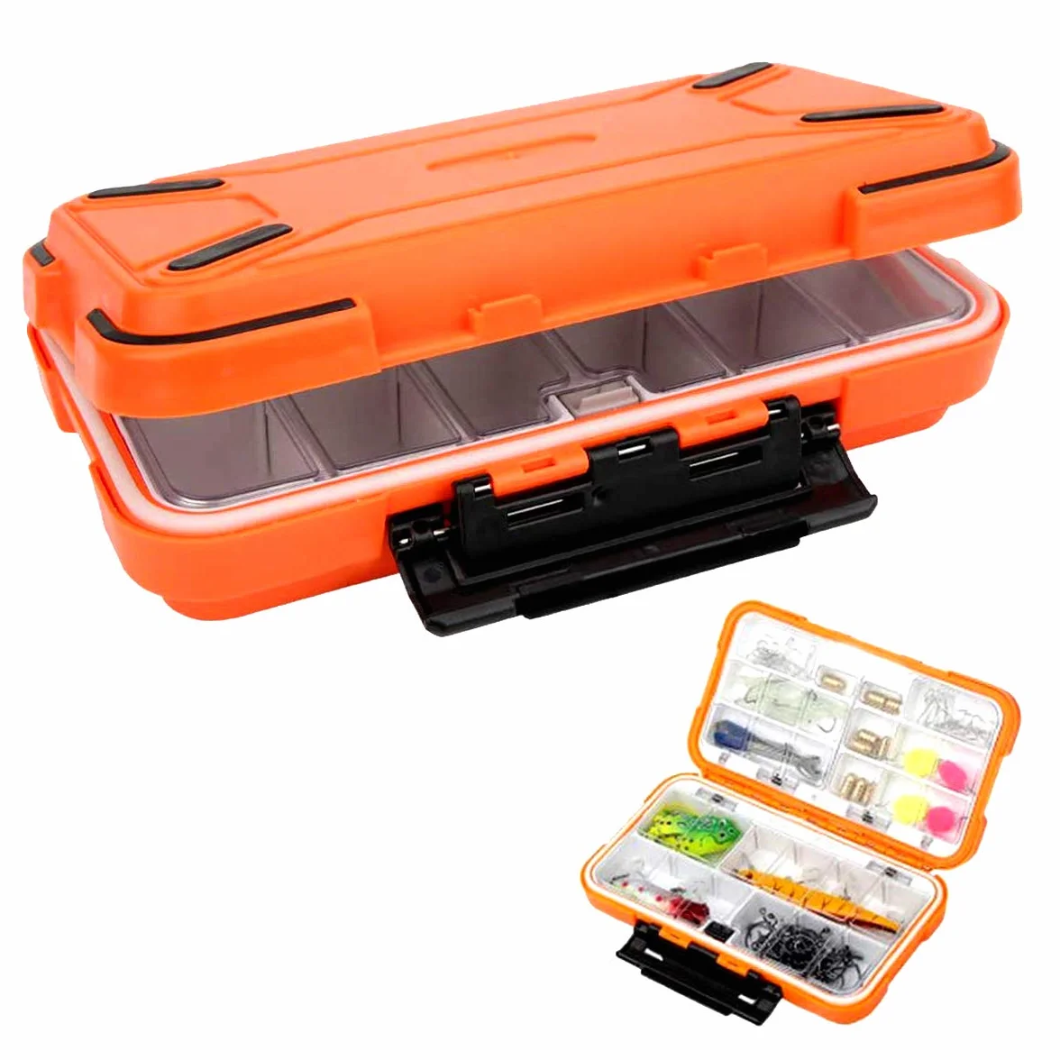 RoadLoo Plástico Caja de Pesca con Compartimentos Divisores Ajustables para Señuelos Accesorios (Naranja)
