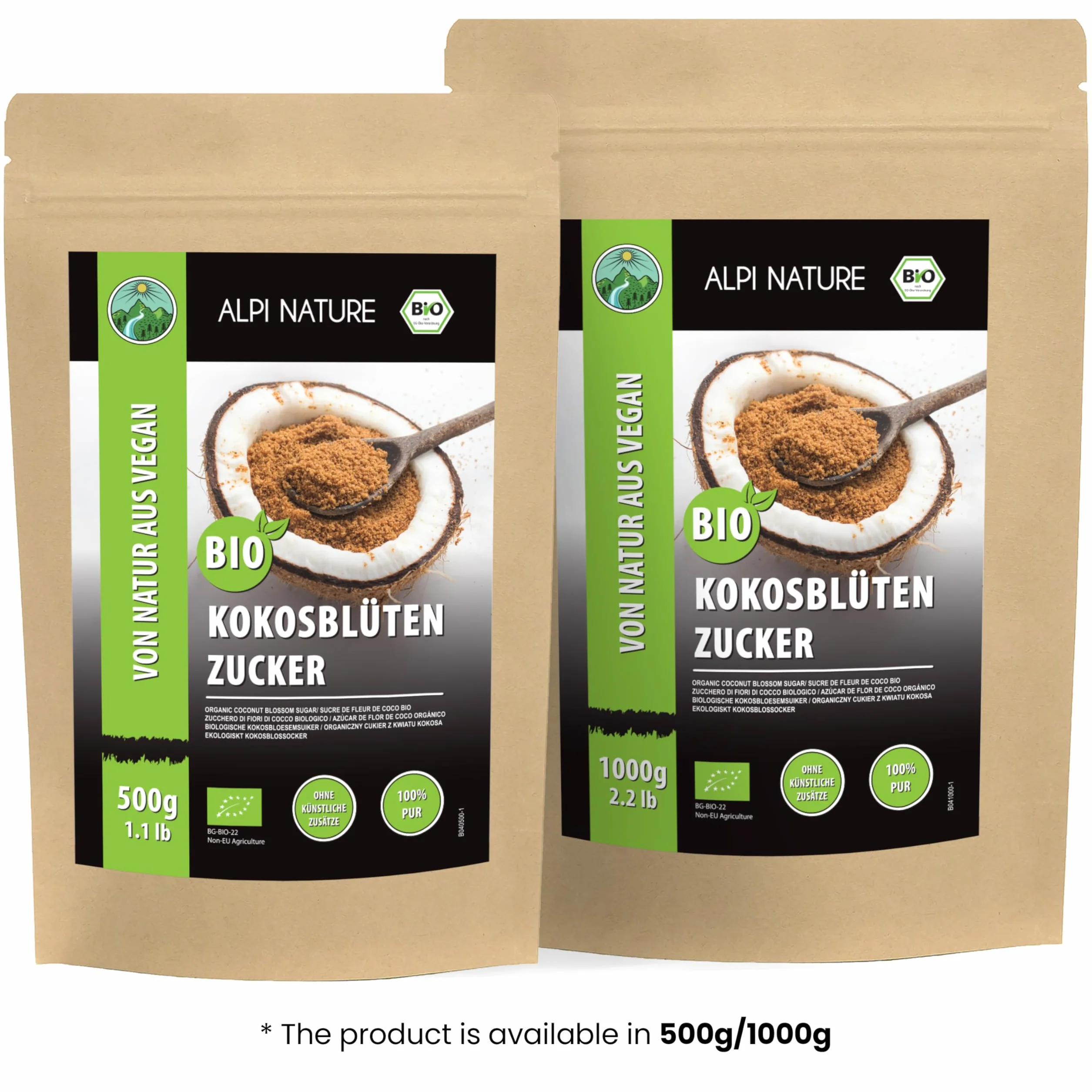 Alpi Nature Azúcar de Coco Orgánico sin Refinar 1kg, Azúcar de Flor de Nectar de Coco