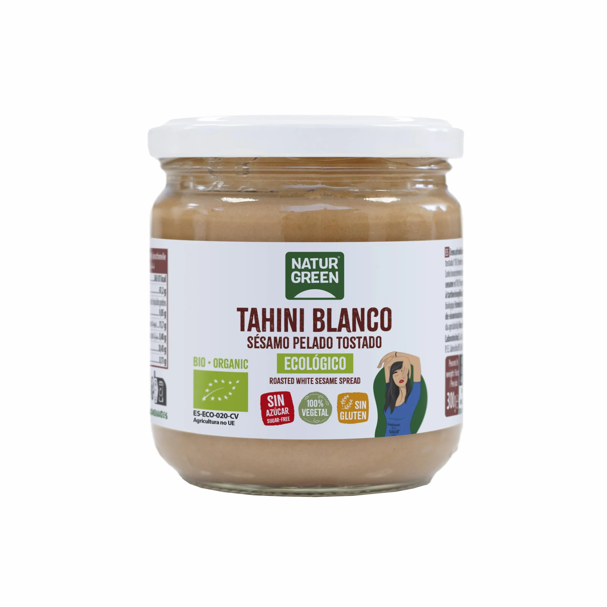 NaturGreen - Tahini Pasta de Sésamo Tostado Bio, Tahín Puré Ecológico, Elaborado con Semillas de Sésamo - 300 g