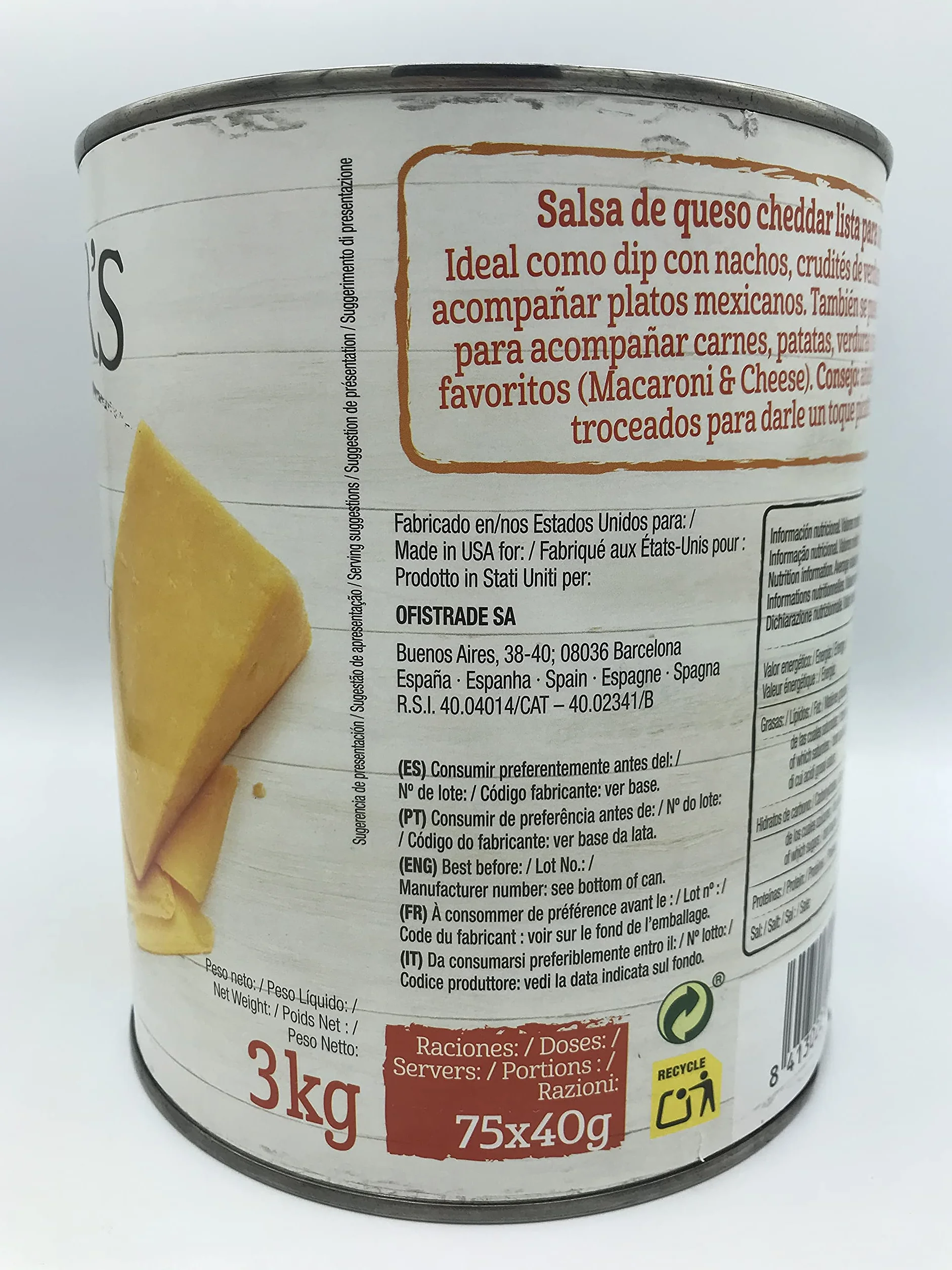 SAWORS - Queso Cheddar Líquido, Nacho Cheddar, Salsa de Queso, Salsa Cheese Nacho Dip, Salsa Cheddar con toque Jalapeño, Lata - 3Kg