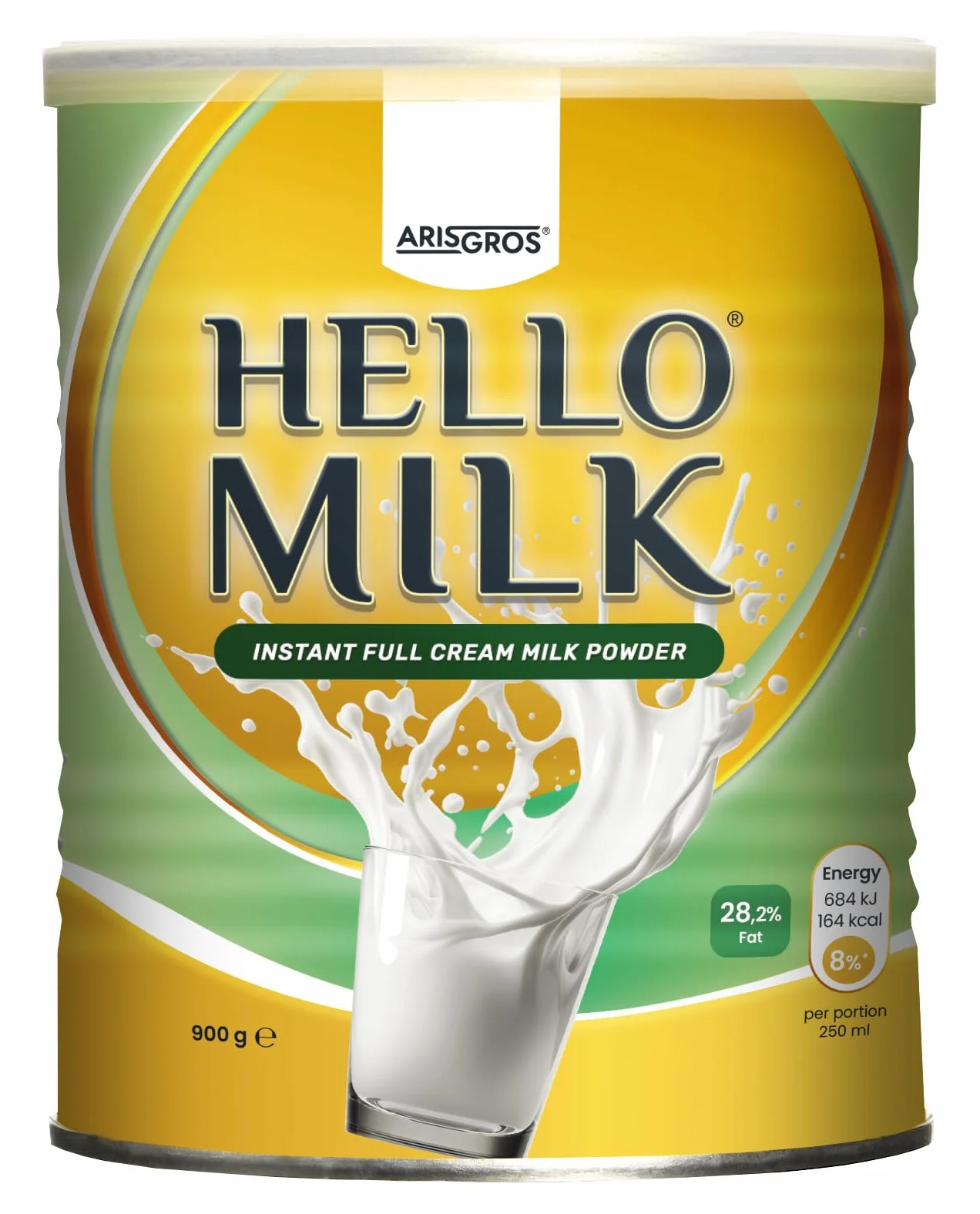 HELLO MILK 900g (Arisgros) - Leche en polvo entera instantánea (Instant Full Cream Milk Powder) min. 28% de grasa