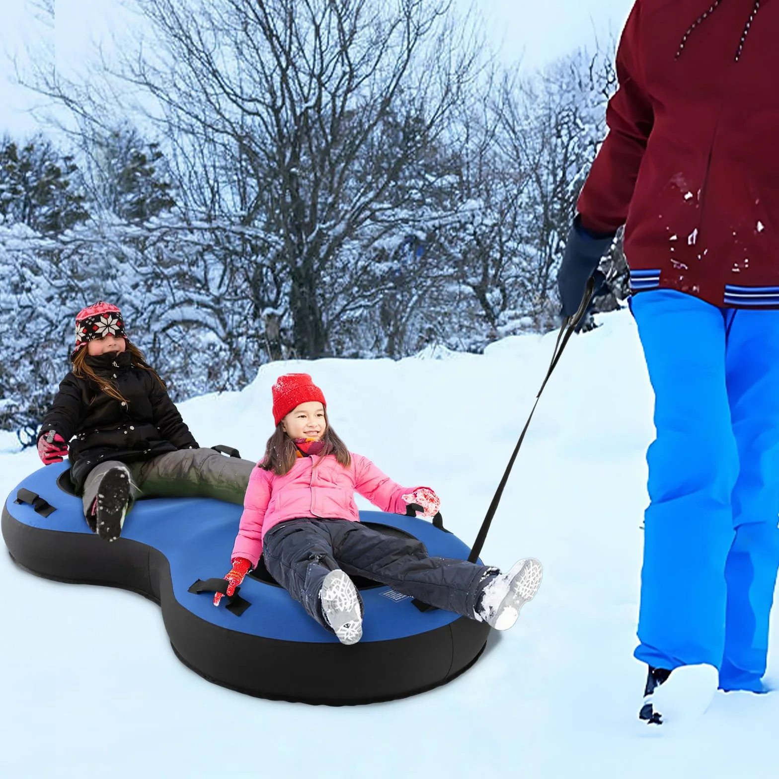 COSTWAY Trineo de Nieve Inflable 200x98 cm, Tubo para 2 Niños y Adultos, Goma