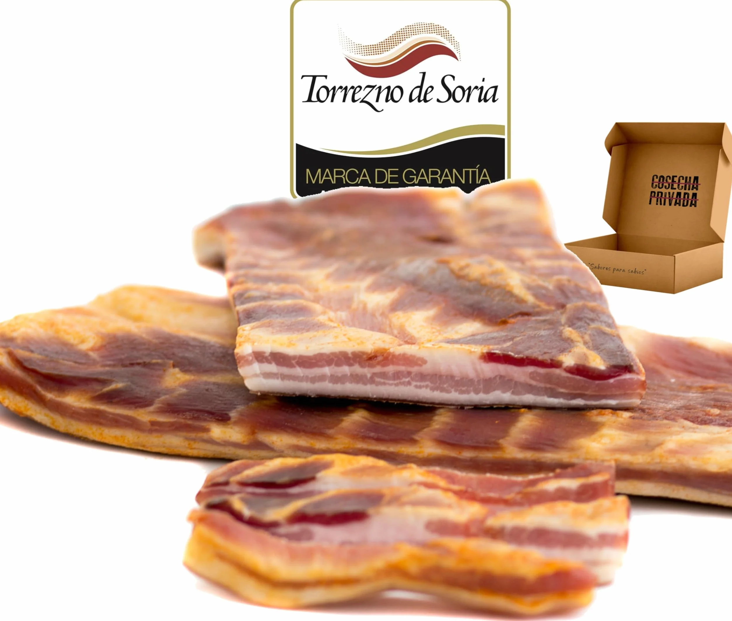 Torreznos de Soria - Envío 24 h - Panceta Semicurada - Fácil de preparar. D. O. Soria - Premio Medalla de Oro -Seleccionados por Cosecha Privada (1,5 kg)
