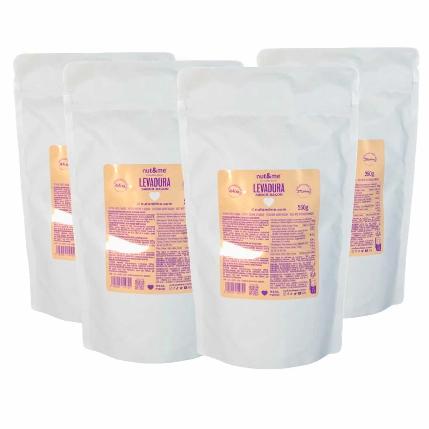 Levadura Nutricional Sabor Bacon 1 kg nut&me - Alto en Proteínas Vegano Low Carb Pack 4 x 250 gr
