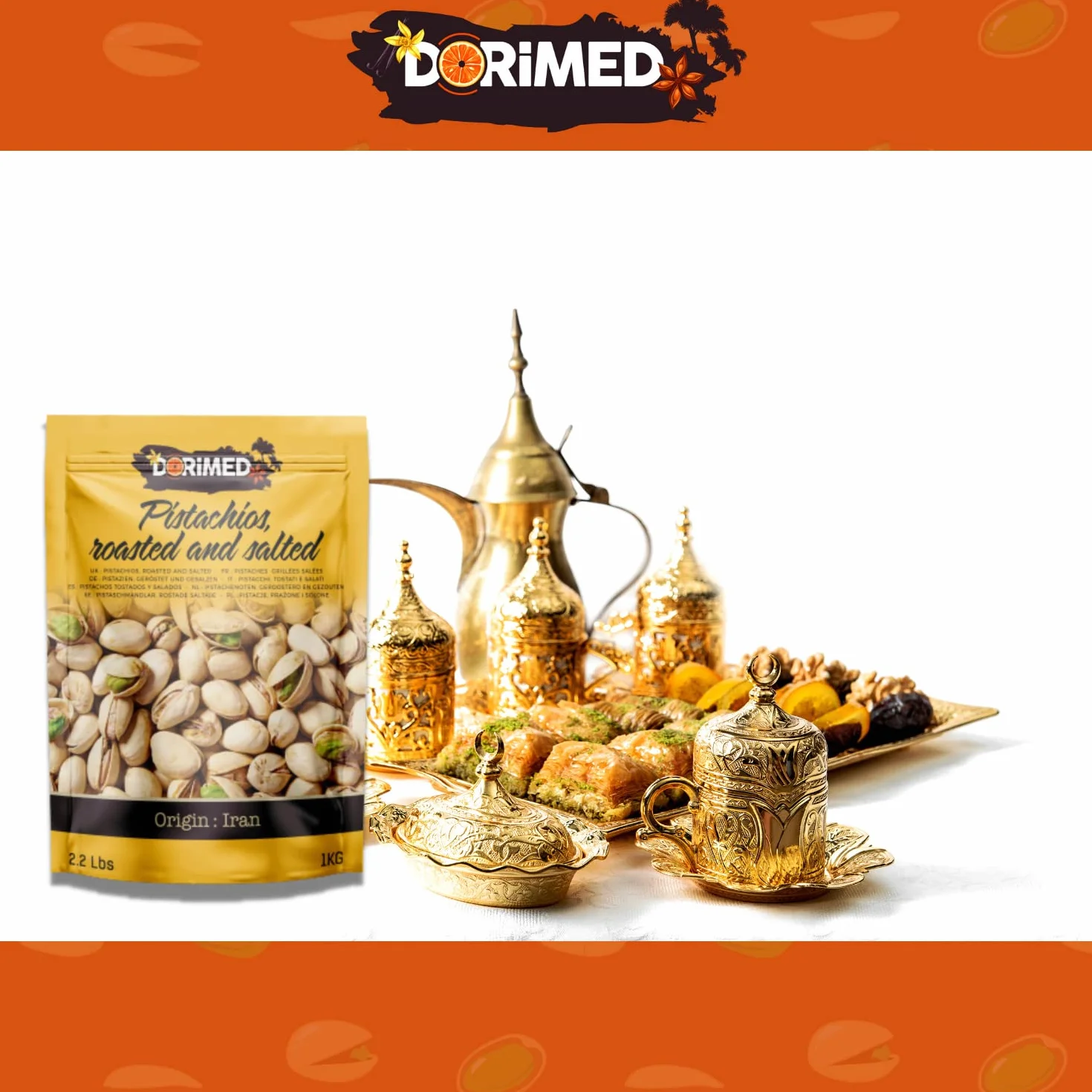 DORIMED Pistachos Secos y Enteros | 1 Kg de Nueces de Pistacho con Cáscara | Frutos Secos Asados y Salados | Libre de Transgénicos (GMO Free) | Veganos y Vegetarianos | Tostados