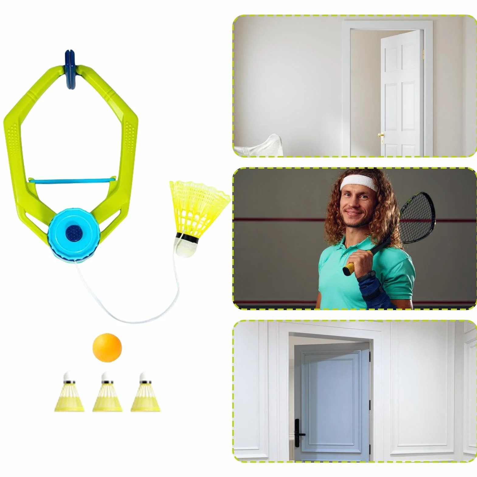 Entrenador de bádminton ajustable para práctica de rebote, incluye volante con cuerda, tenis de mesa y pelotas de bádminton, 15x23 cm