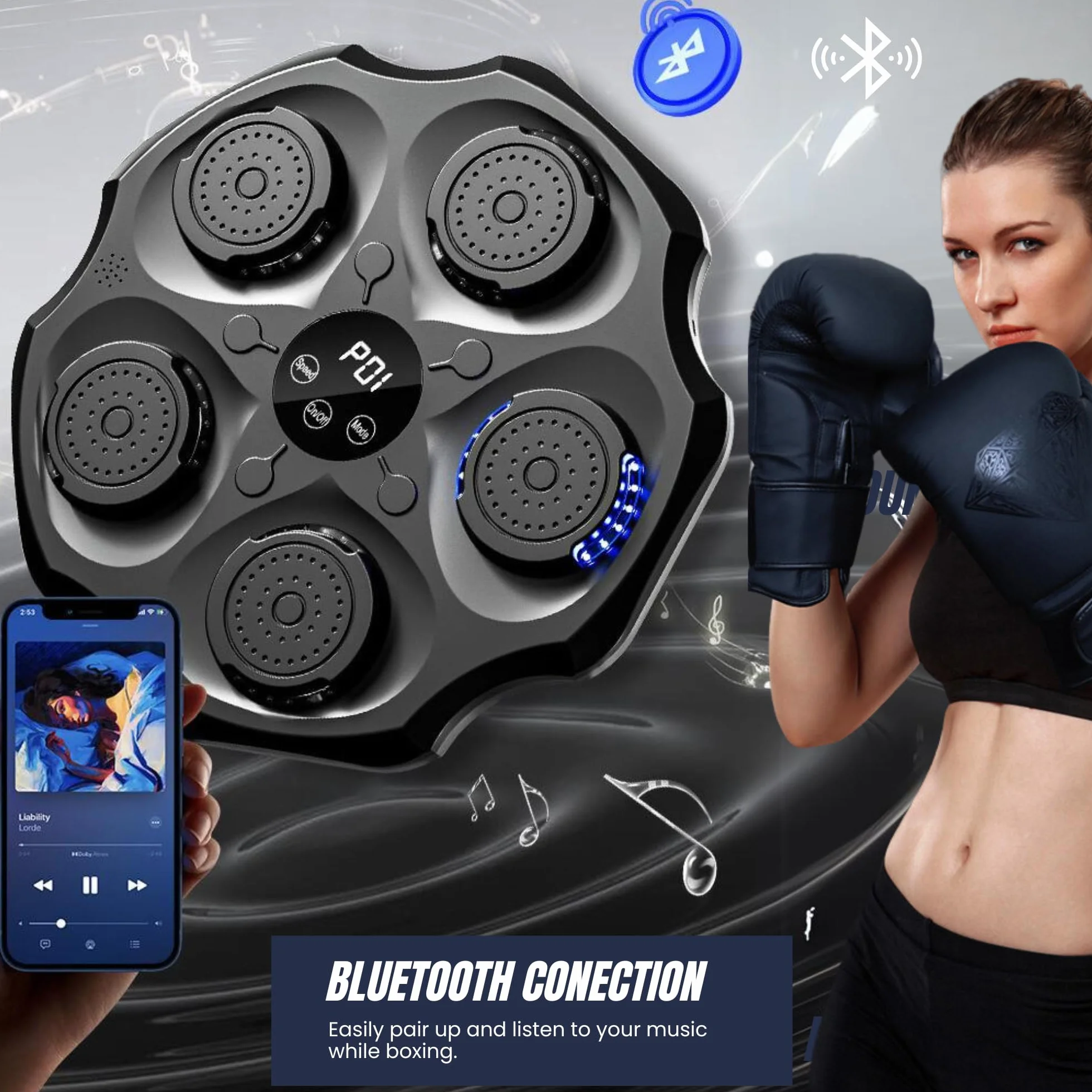 MAGIC SELECT Máquina de Boxeo Musical, Almohadilla de Boxeo LED con Guantes, Bluetooth, Luces al Ritmo