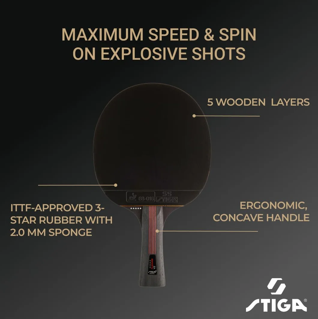 STIGA Flexure V2 Pala de Tenis de Mesa 5 Estrellas Goma STAR5 ITTF Agarre Ergonómico