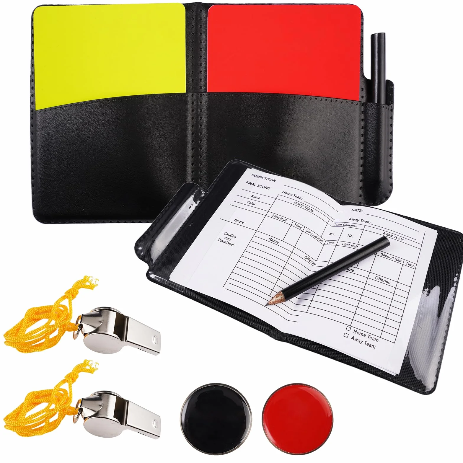 Kit de Tarjetas de Árbitro 21 Piezas, Juego de Fútbol con Tarjeta Roja y Amarilla para Deportes Escolares