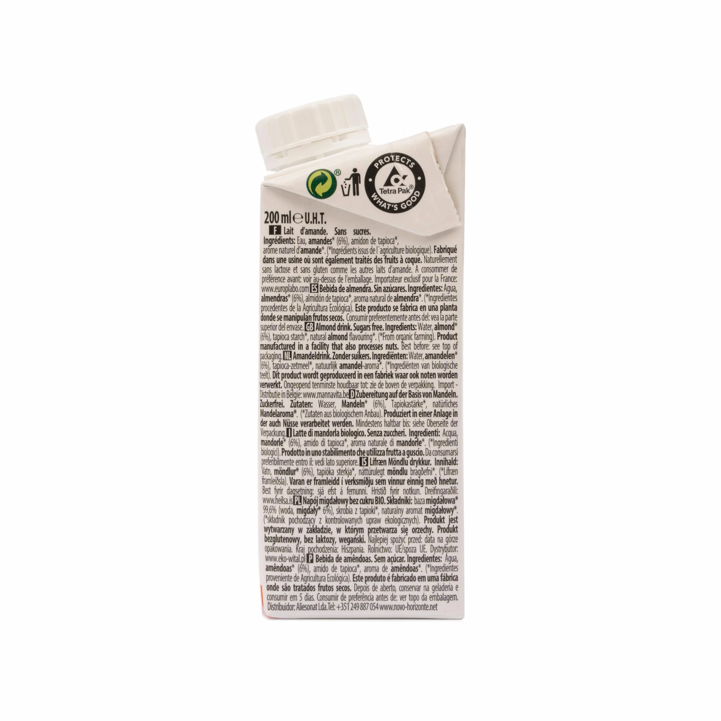 Ecomil Almond Nature Bio 200ml | Leche de Almendra Ecológica Sin Gluten | 100% Natural | Sin Azúcares Añadidos | Apta para Dieta Vegana | Bebida Vegetal Saludable y Nutritiva