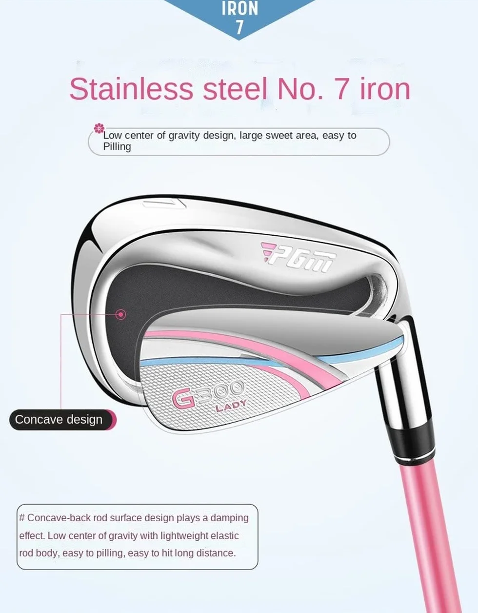 Hierro de golf para mujer #7 eje acero carbono Lady