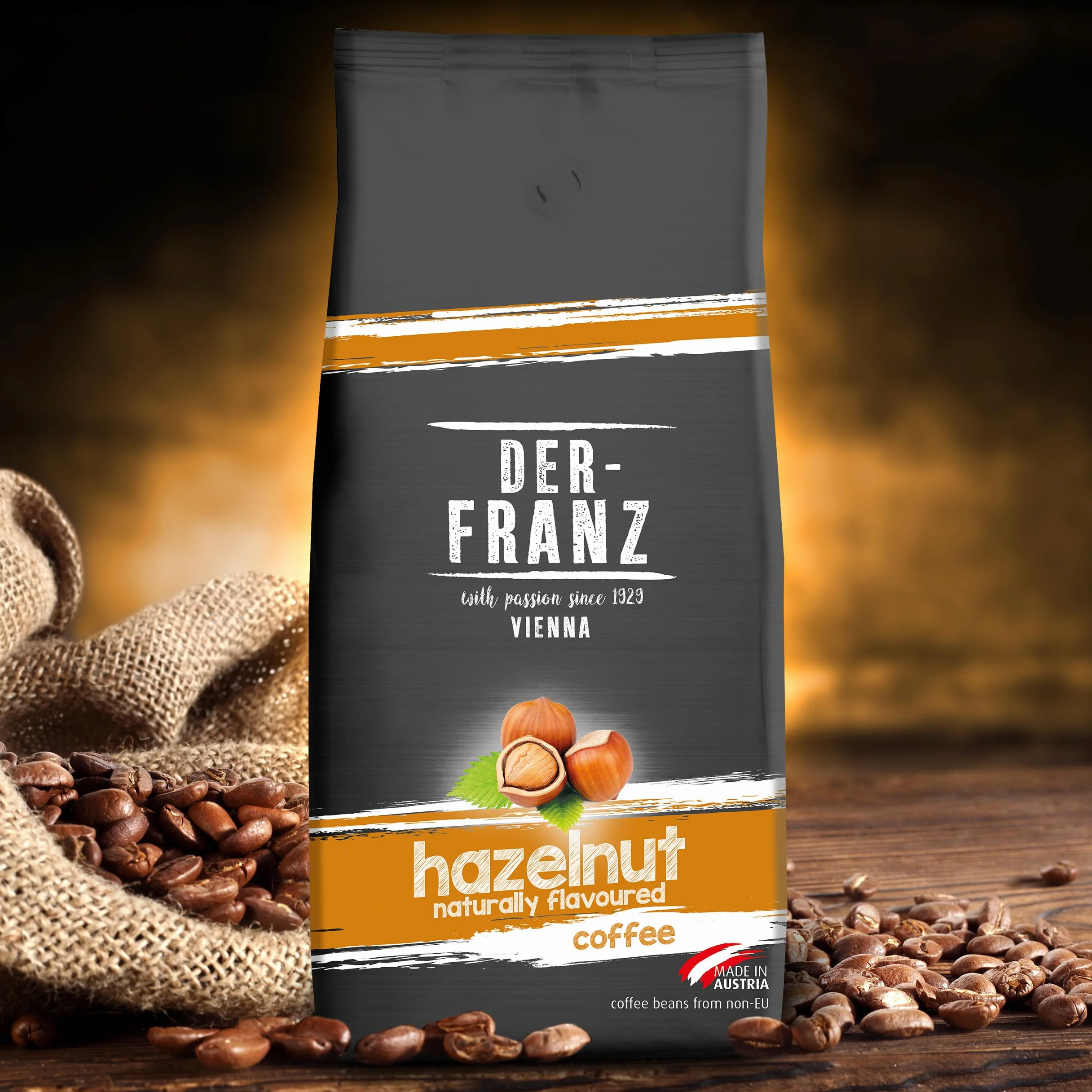 Der-Franz Café, Aromatizados con Avellana, Café mezcla de Arábica y Robusta granos enteros, 1000 g