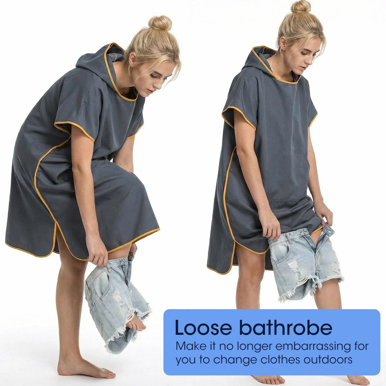 Poncho de Toalla con Capucha Microfibra Secado Rapido 110x90 cm para Playa Natacion Adultos Unisex
