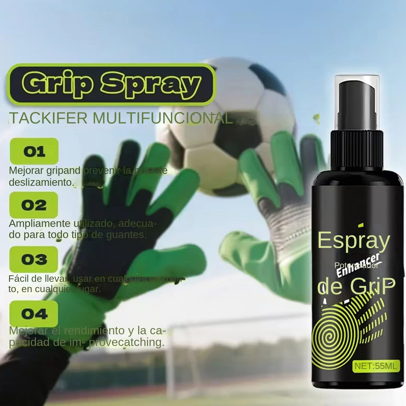 Spray Adhesivo para Guantes de Portero 55ml Antideslizante Mejorar Agarre Fútbol Béisbol Boxeo Golf